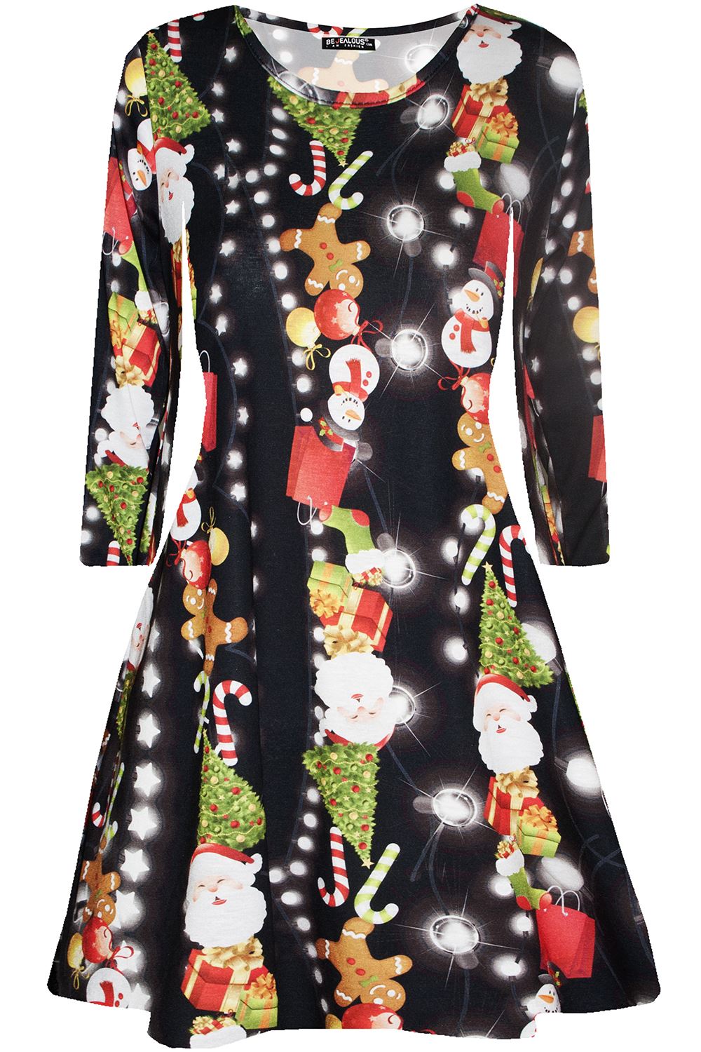 Kids Christmas Printed Casual Long Sleeve Girls Xmas Flared Mini Swing Dresses - Picture 27 of 30