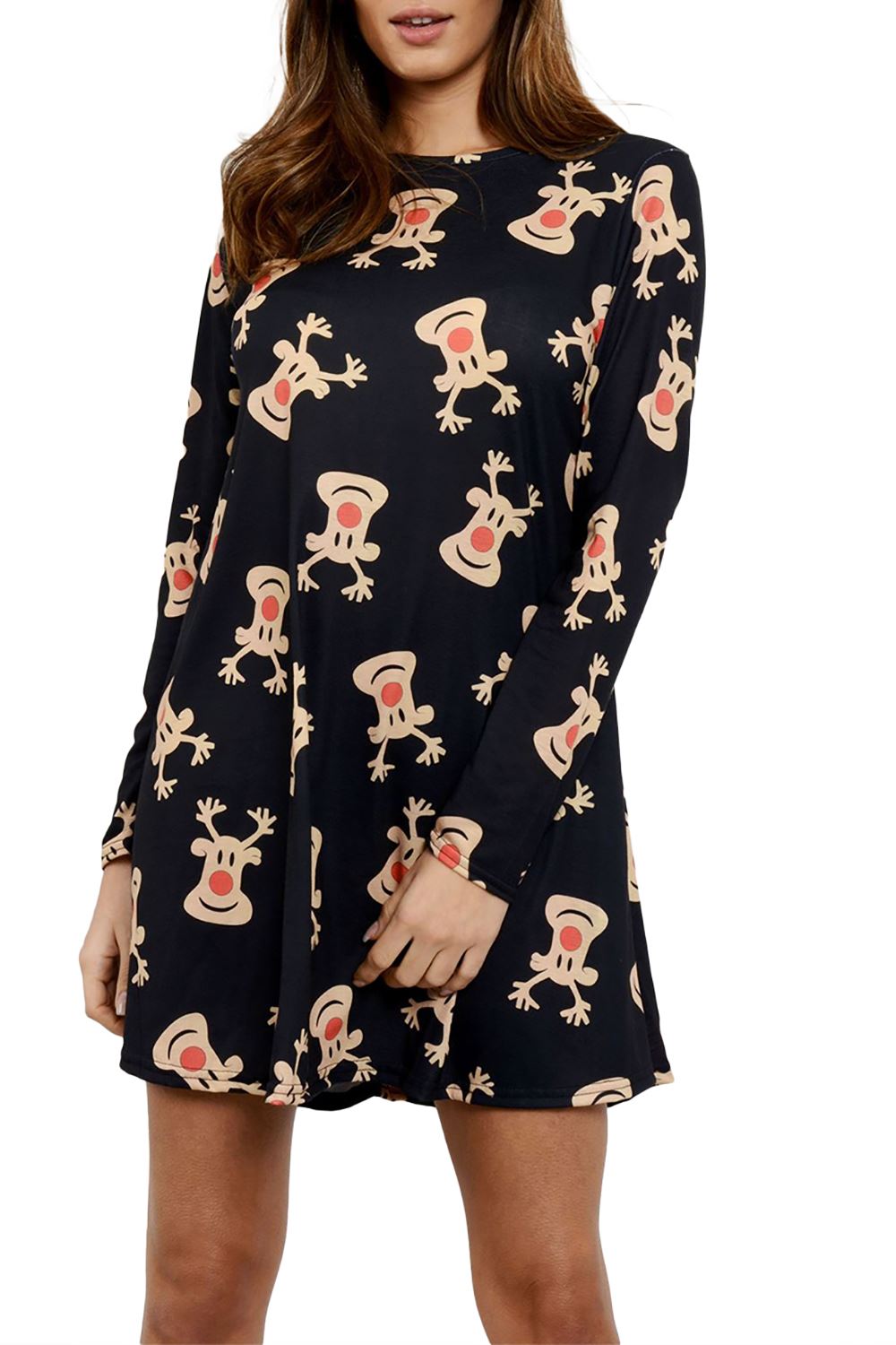 Womens Ladies Xmas Santa Gifts Snowman Christmas Printed Skater Mini Swing Dress - Picture 24 of 35