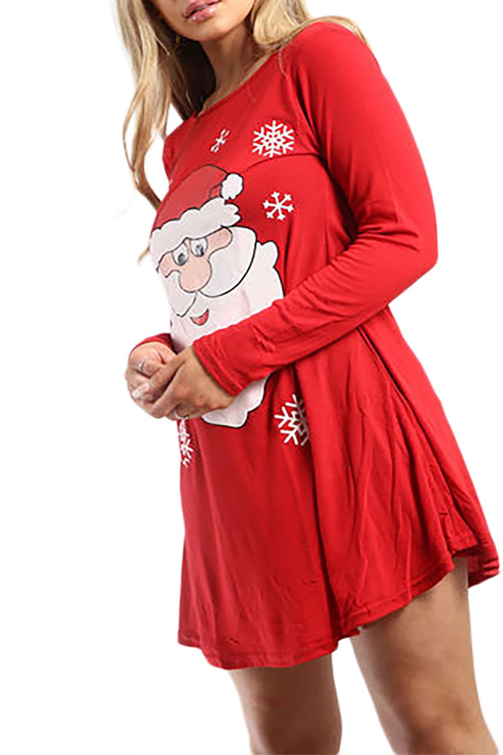 Womens Ladies Santa Costume Belted Candy stick Round Neck Christmas Swing Dress - Picture 75 of 86