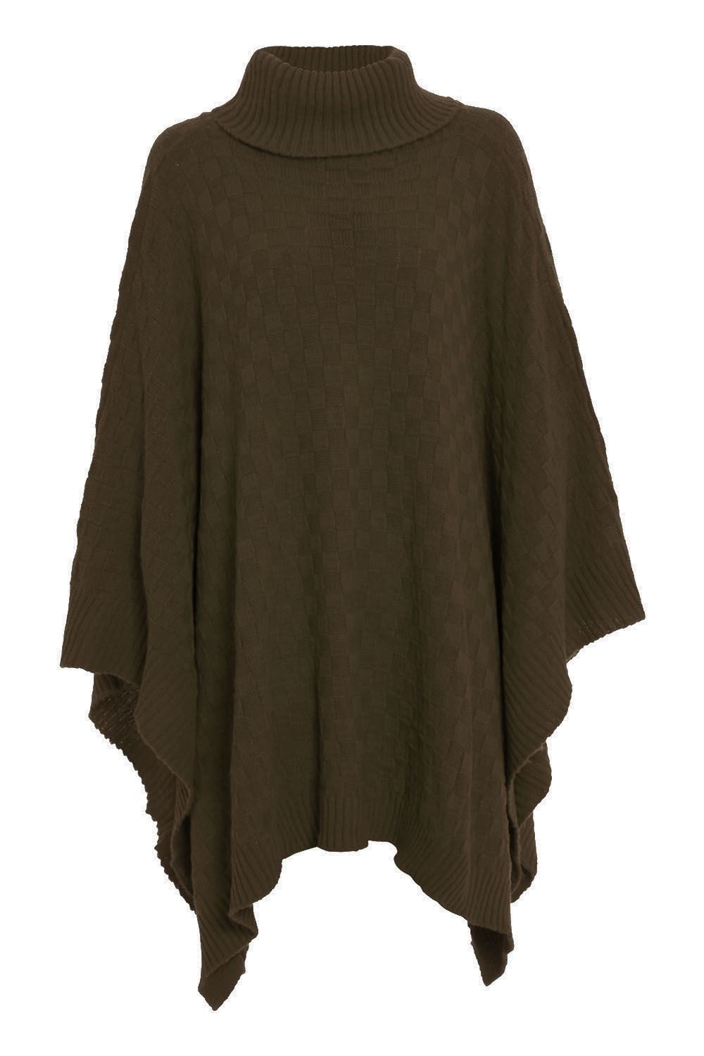 Plus Size Ladies Womens Grid Knitted Wrap Polo Neck Poncho Jumper Cape Shawls - Picture 8 of 13