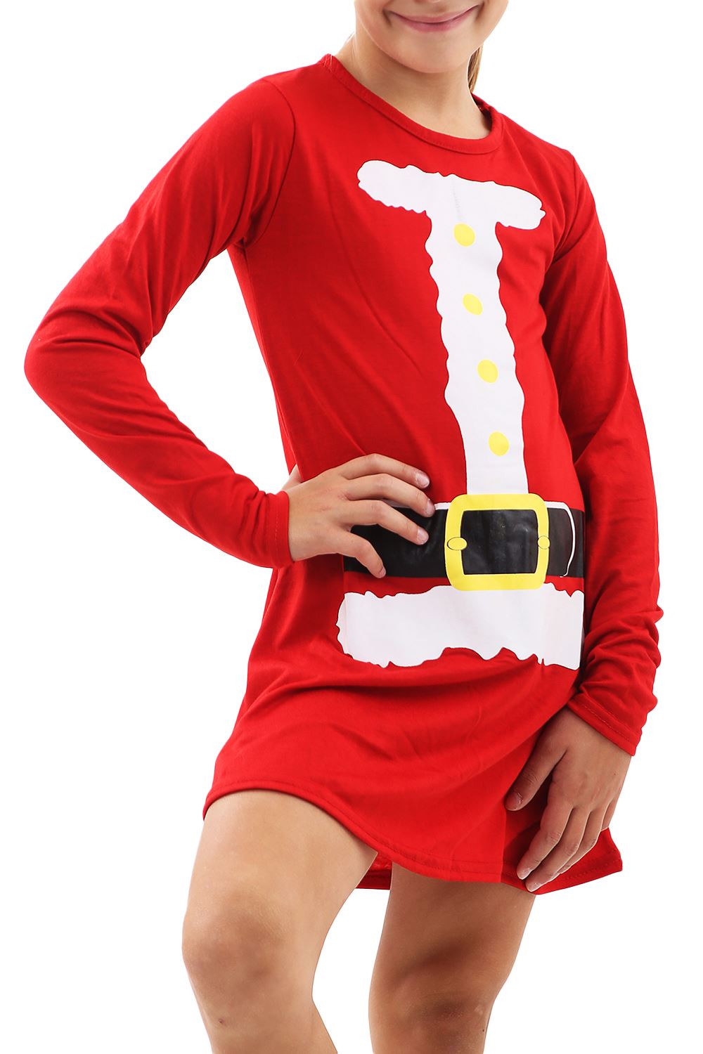 Kinder Mädchen Weihnachten Xmas Rundhals Weihnachtsmann Kostüm CandyStick Swing Kleid - Bild 43 von 64