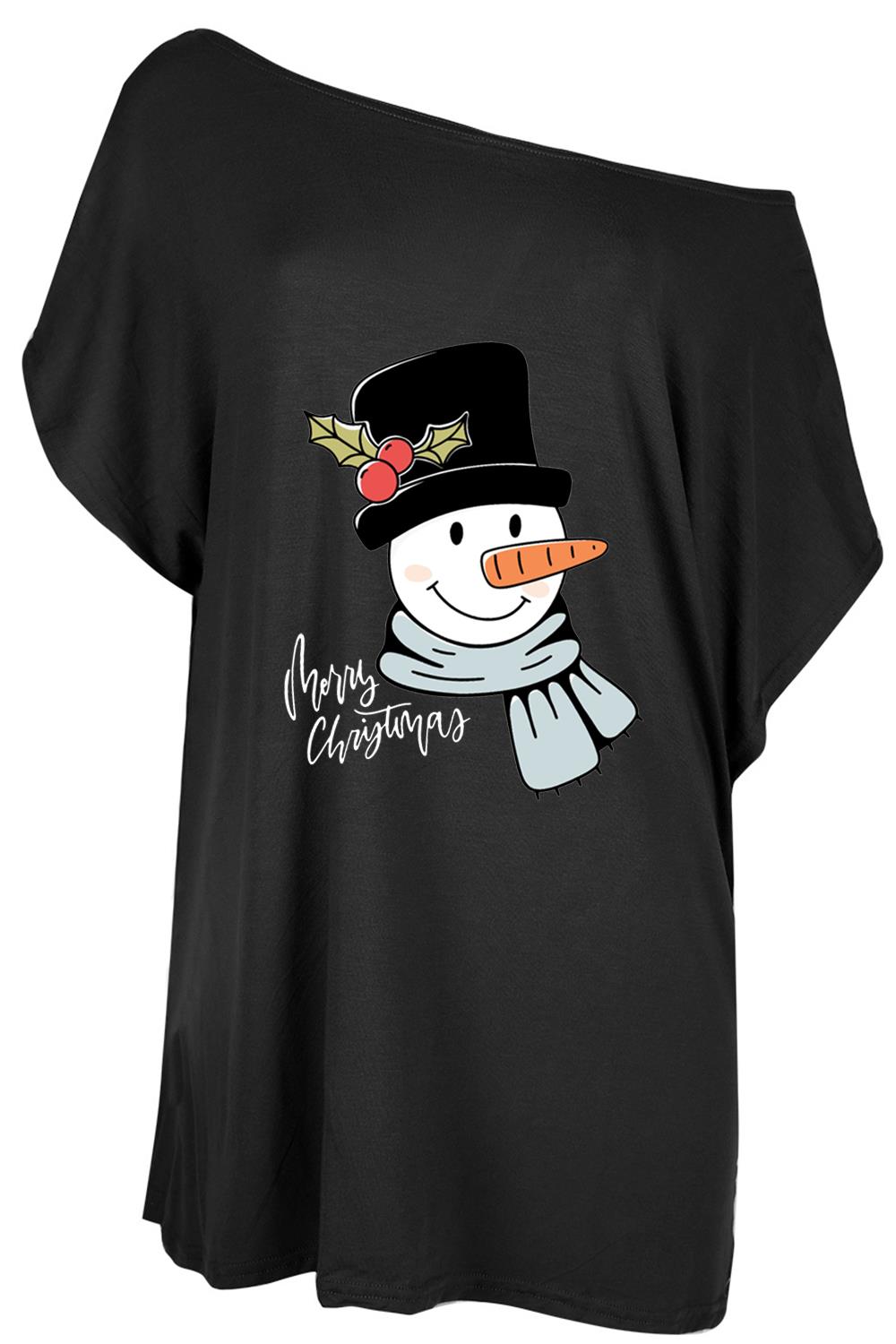 Womens Christmas Santa Oversized Top Ladies Baggy Batwing One Shoulder T Shirt - Picture 8 of 15