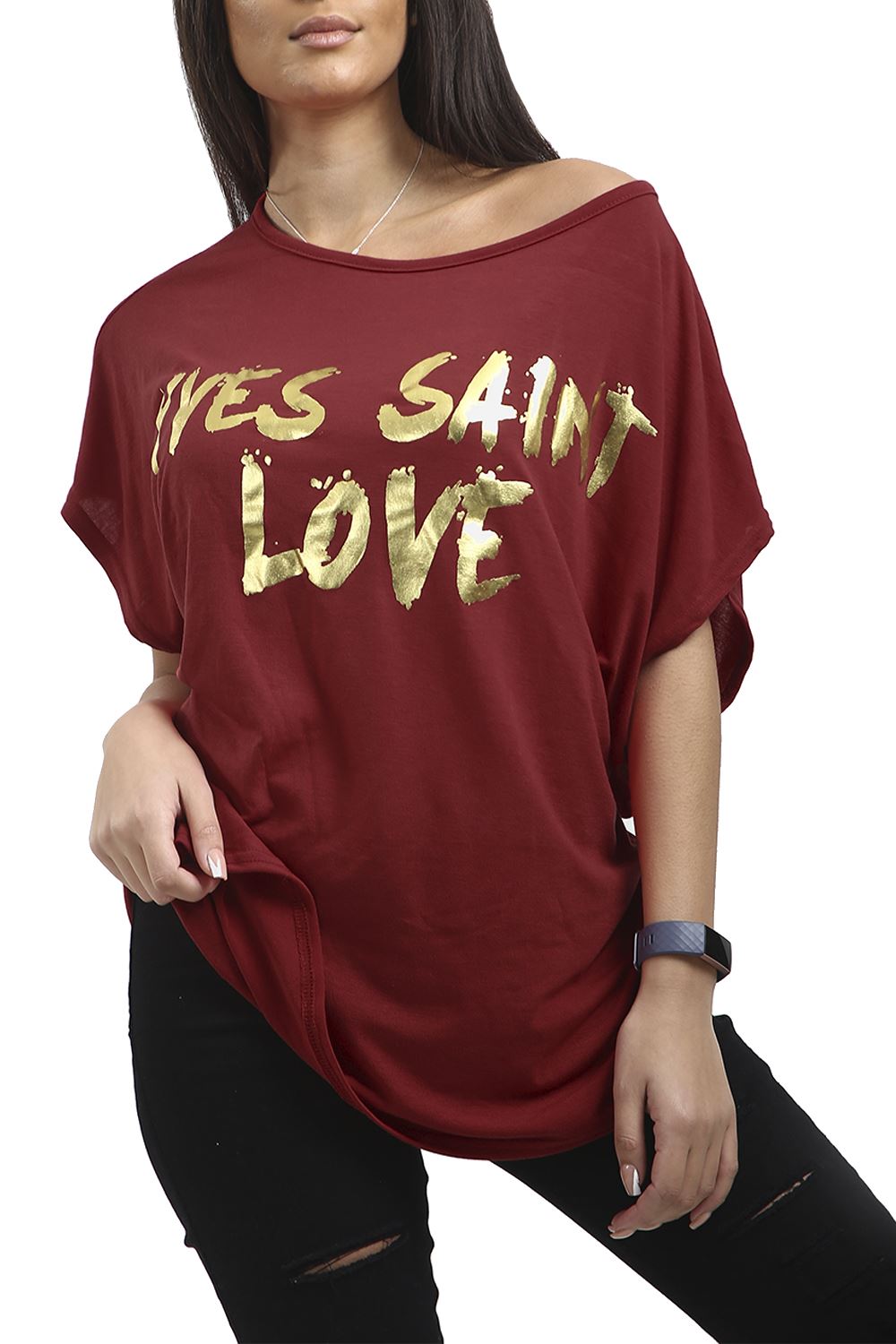 Womens Ladies Printed Oversized Baggy Batwing Sleeve Loose Fit T-Shirt Tee Top - Picture 51 of 51