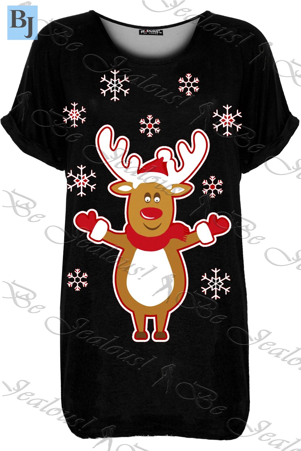 Womens Christmas Santa Reindeer Baggy Oversize Top Ladies Turn Up Sleeve T Shirt | eBay