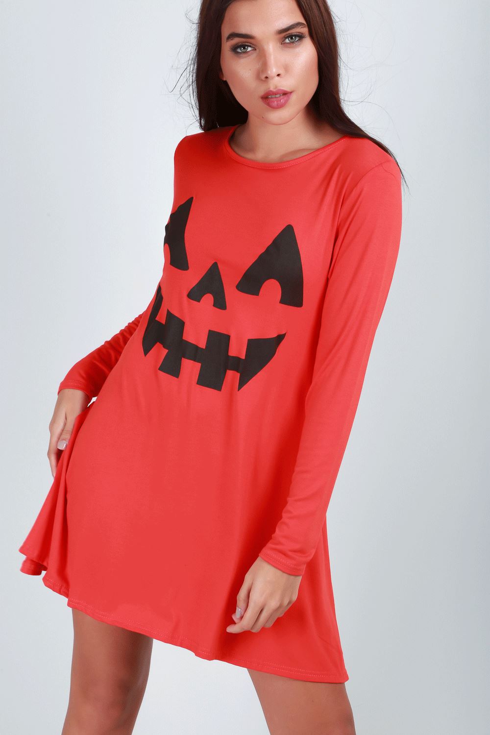 Ladies Womens Skeleton Spider Pumpkin Hallowen Skeleton Smock Swing Mini Dress - Picture 18 of 43