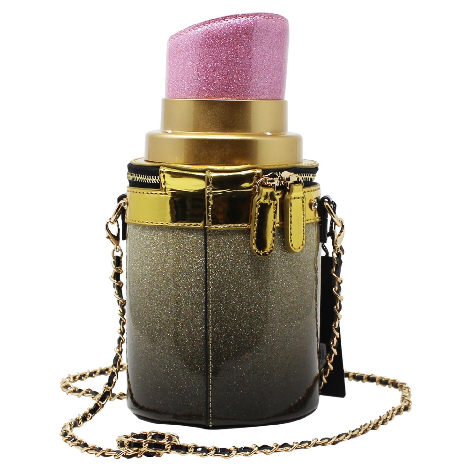 Ladies Glitter Lipstick Shaped Crossbody Bag with Chain Strap Shoulder Handbag - Picture 5 of 10