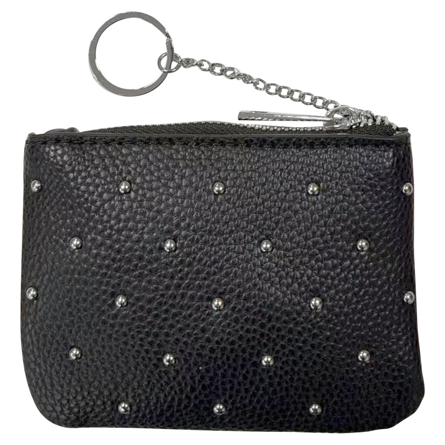 Trendy Studded PU Leather Coin Purse Small Wallet with Zip Closure and Keychain - Picture 3 of 19