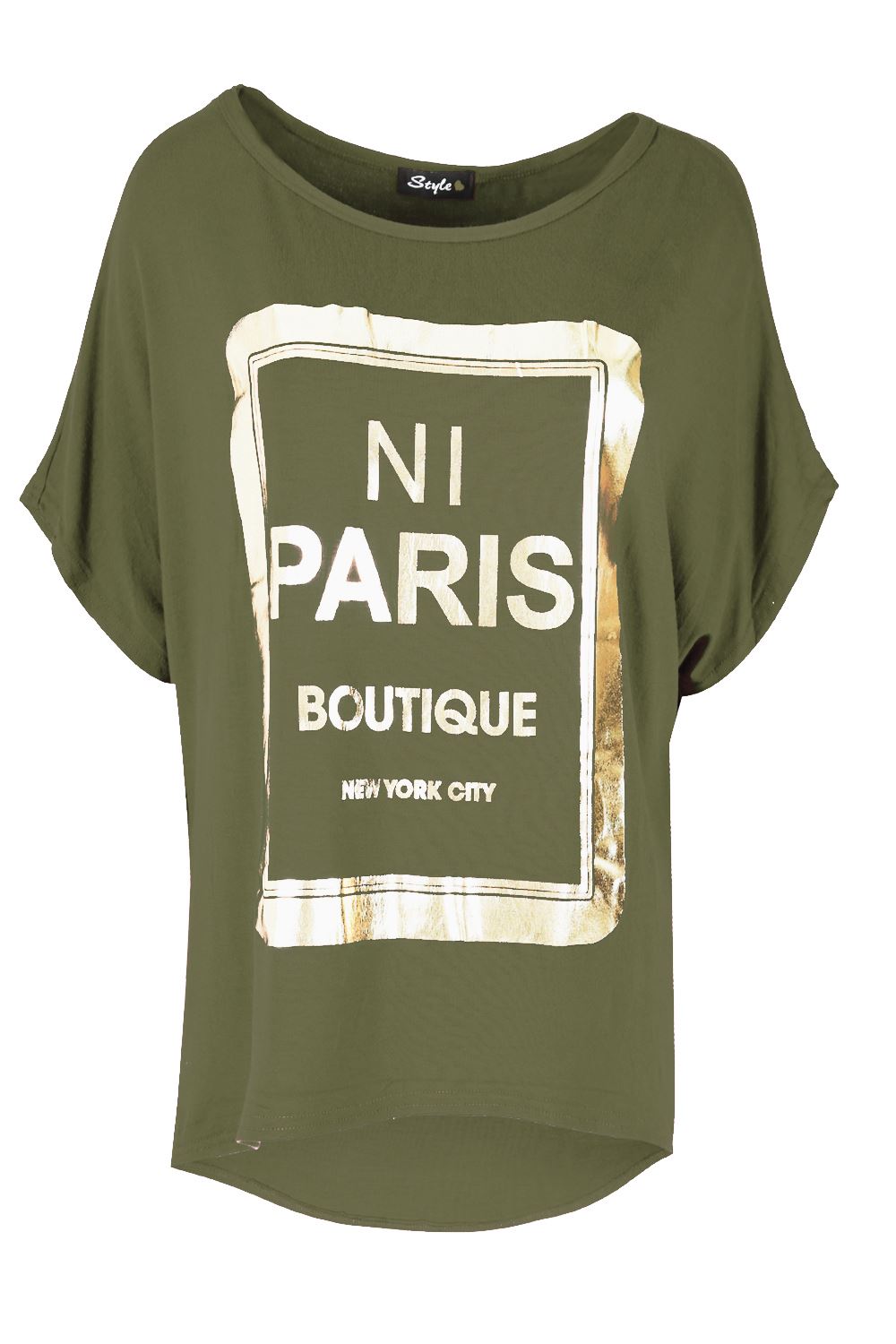 Ladies Womens PARIS 76 Printed Oversized Baggy Lagenlook Off Shoulder Tshirt Top - Picture 10 of 61