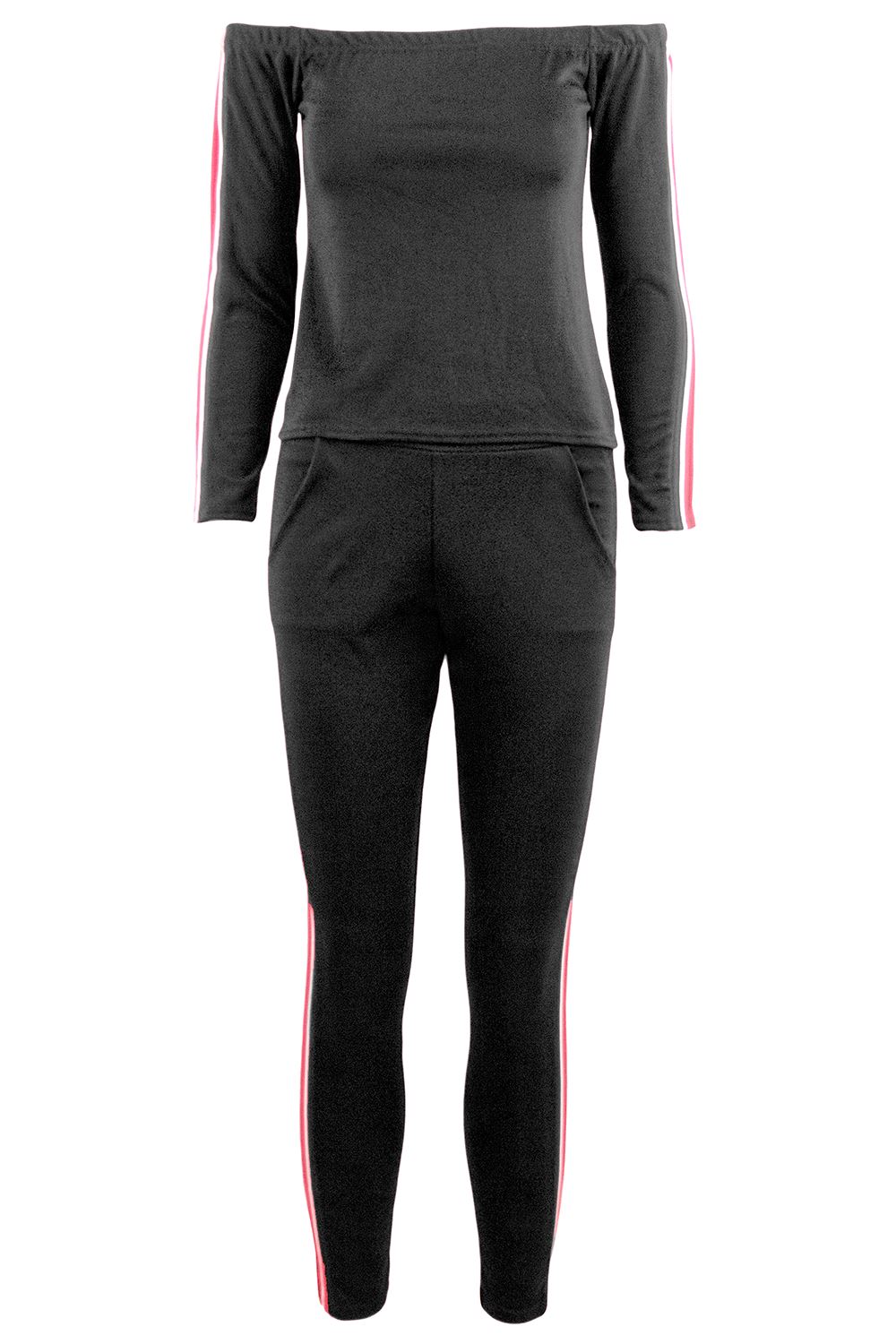 Ladies Marl Top Jog Suit Womens Tracksuit Oversized Off the Shoulder