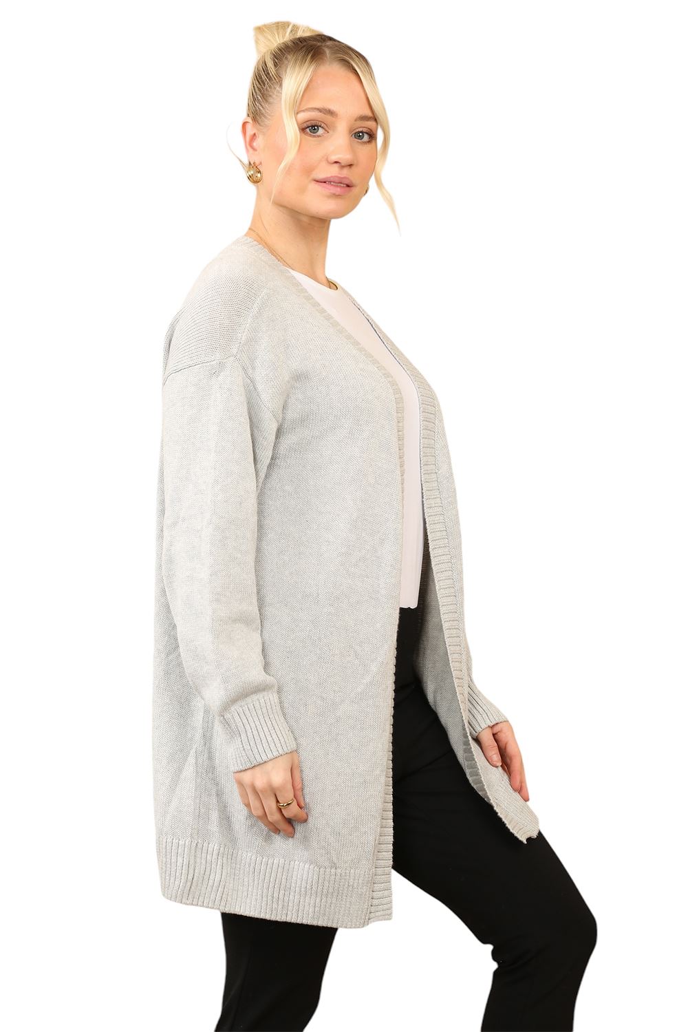 Women Knitted Oversized Open Front Long Sleeve Ladies Long Mini Length Cardigan - Picture 3 of 7