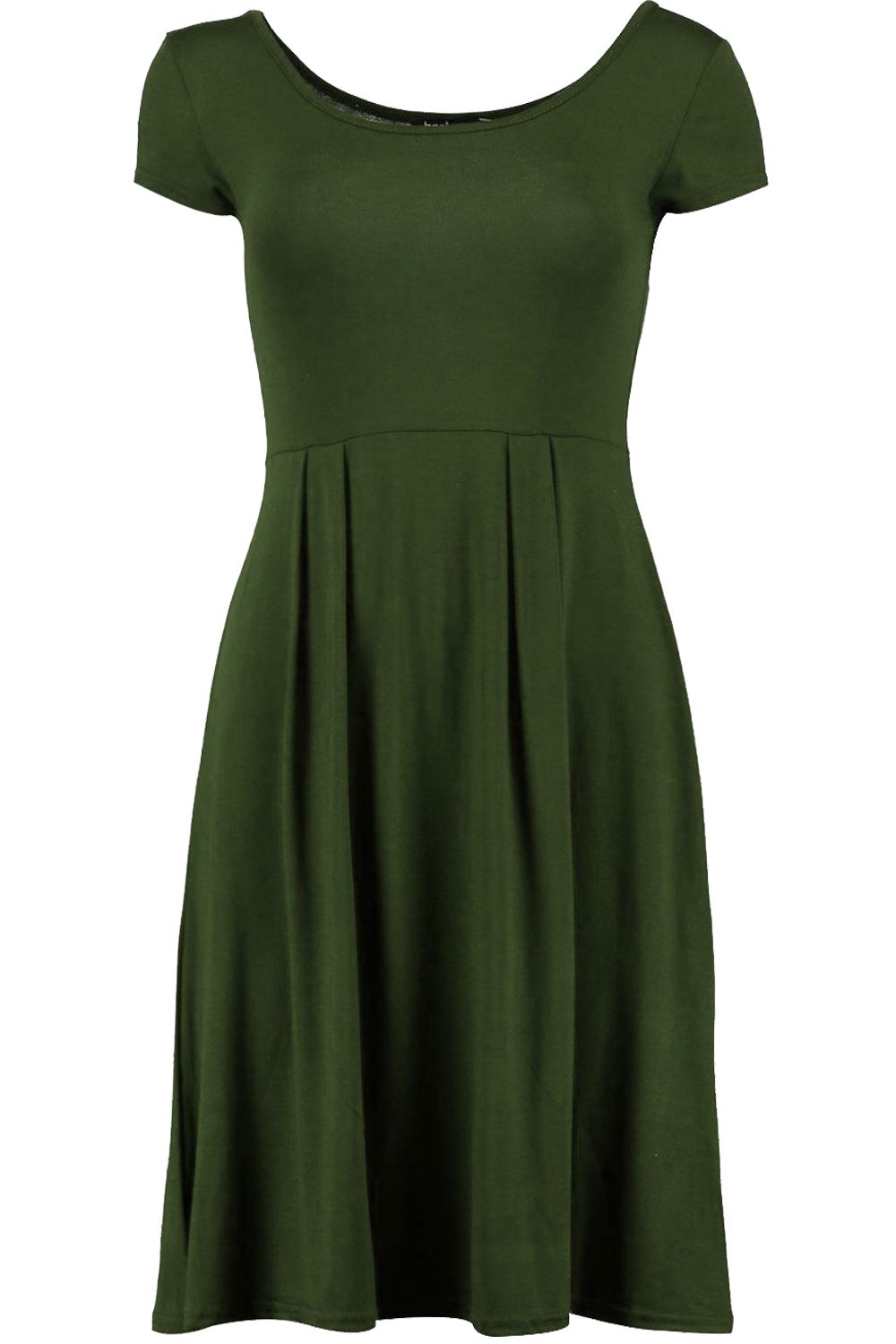 New Ladies Womens Short Sleeve Flare Pleated Round Neck Swing Skater Mini Dress - Picture 9 of 11