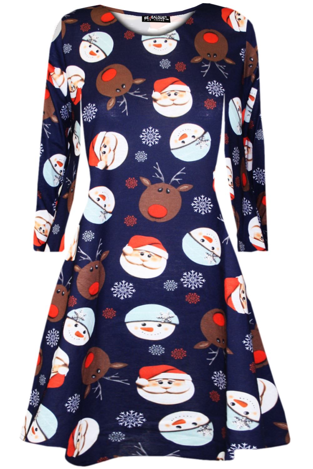 Kids Christmas Printed Casual Long Sleeve Girls Xmas Flared Mini Swing Dresses - Picture 9 of 30