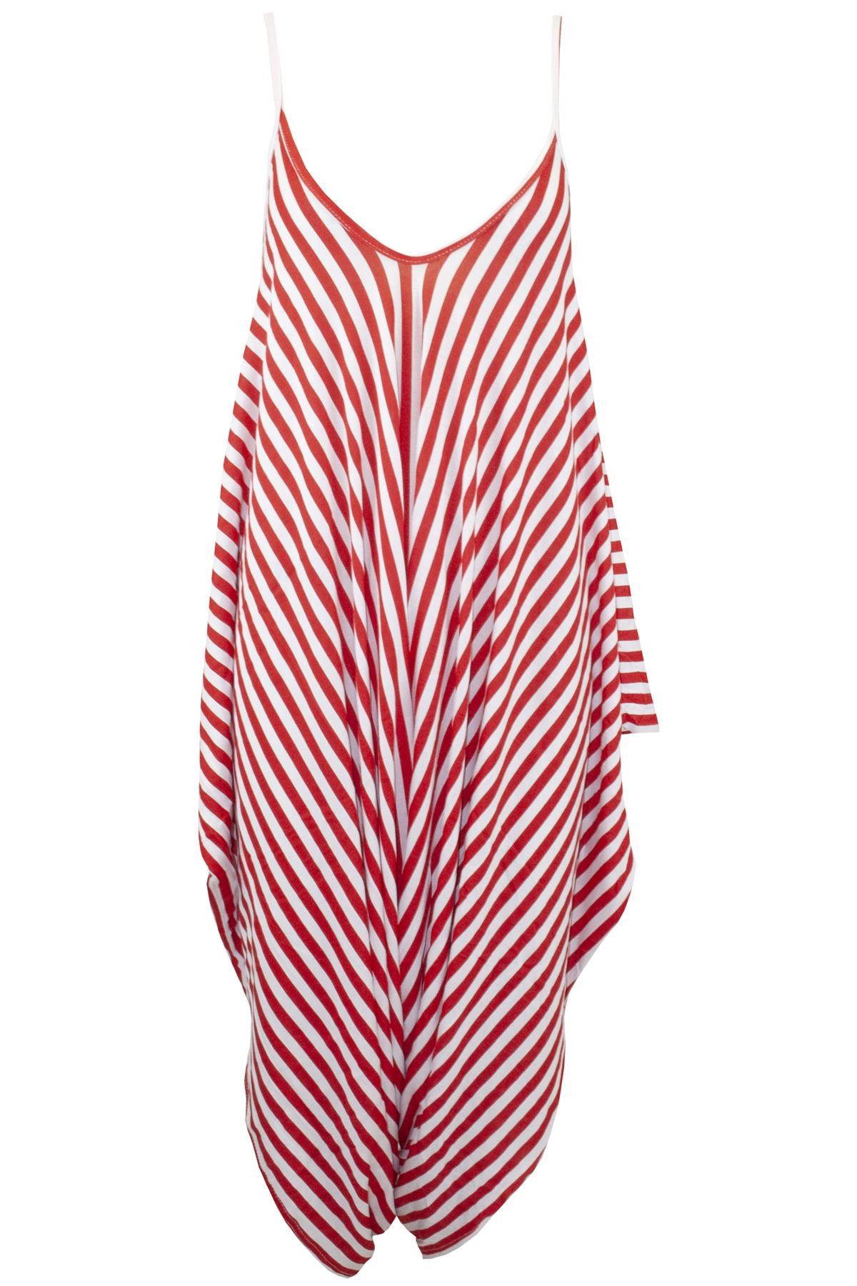 Women Ladies Stripes Lagenlook Italian Drape Baggy Harem Dress Playsuit Jumpsuit - Picture 7 of 41