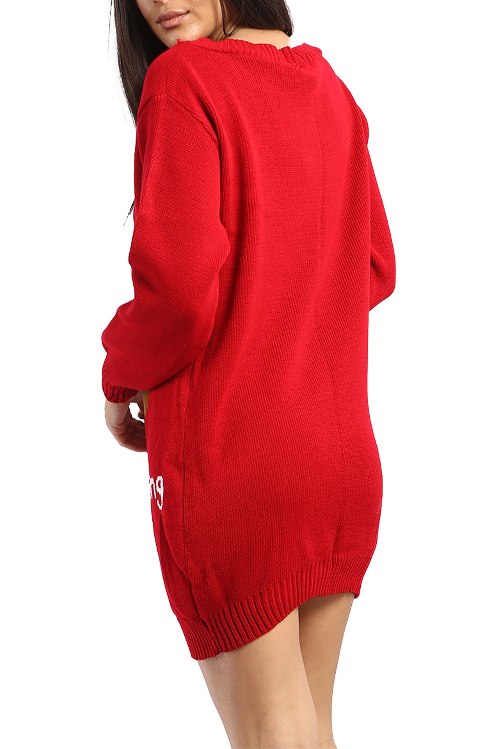 Womens Ladies Christmas Star Elf Costume Full Stripe Sleeve Xmas Knit Mini Dress - Picture 39 of 62
