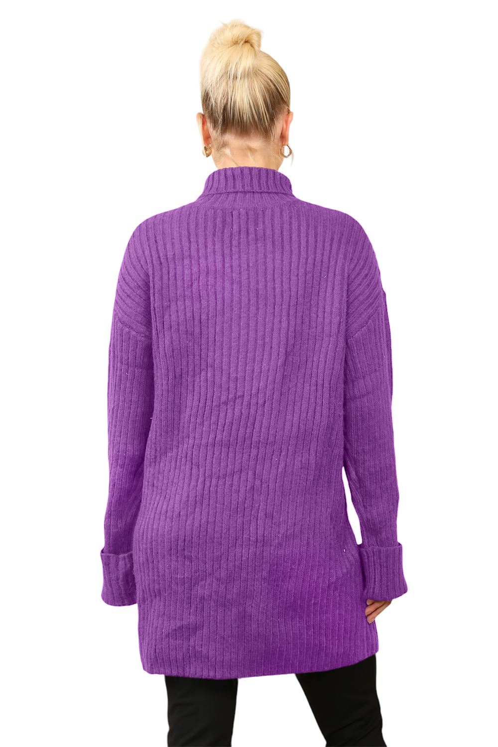 Womens Ladies Long Sleeve Plain Oversized Baggy Ribbed Jumper Mini Length Dress - Picture 5 of 5