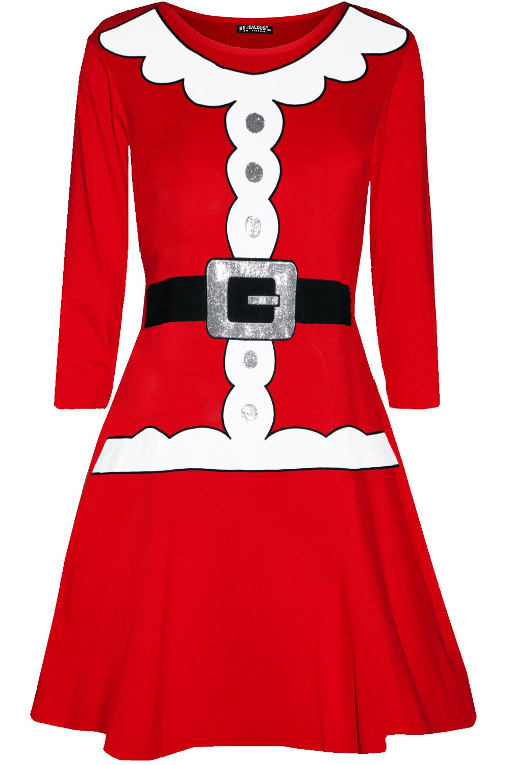 Womens Christmas Ladies Elf Santa's Little Helper Costume Round Neck Swing Dress - Picture 39 of 50