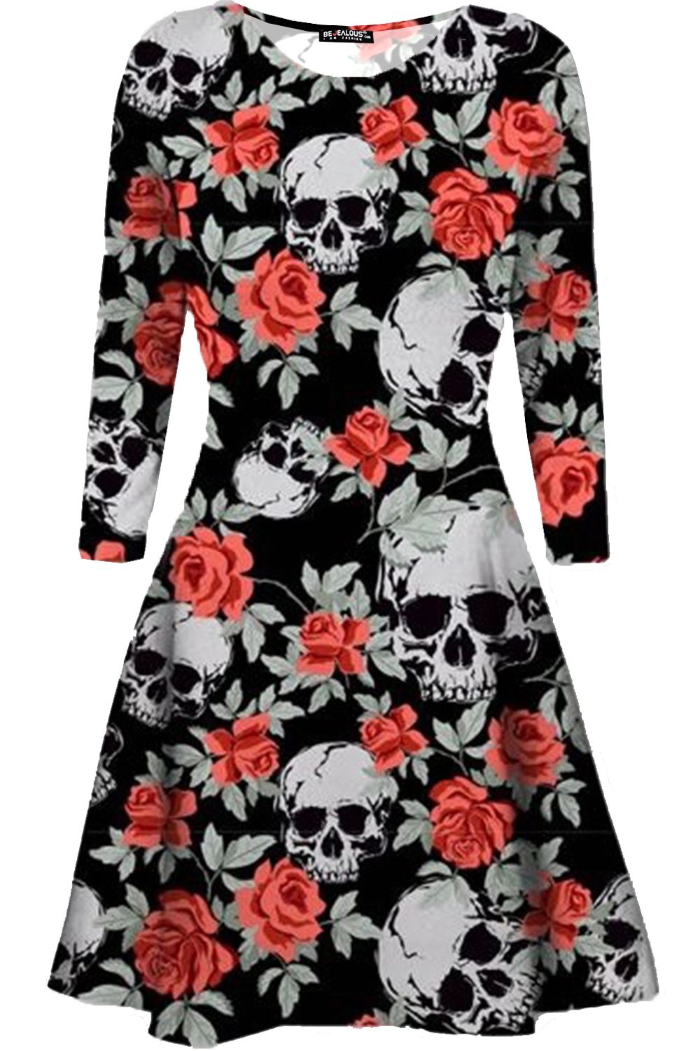 Ladies Long Sleeve Spider Skeleton Halloween Smock Pumpkin Womens Swing Dress - Picture 41 of 52