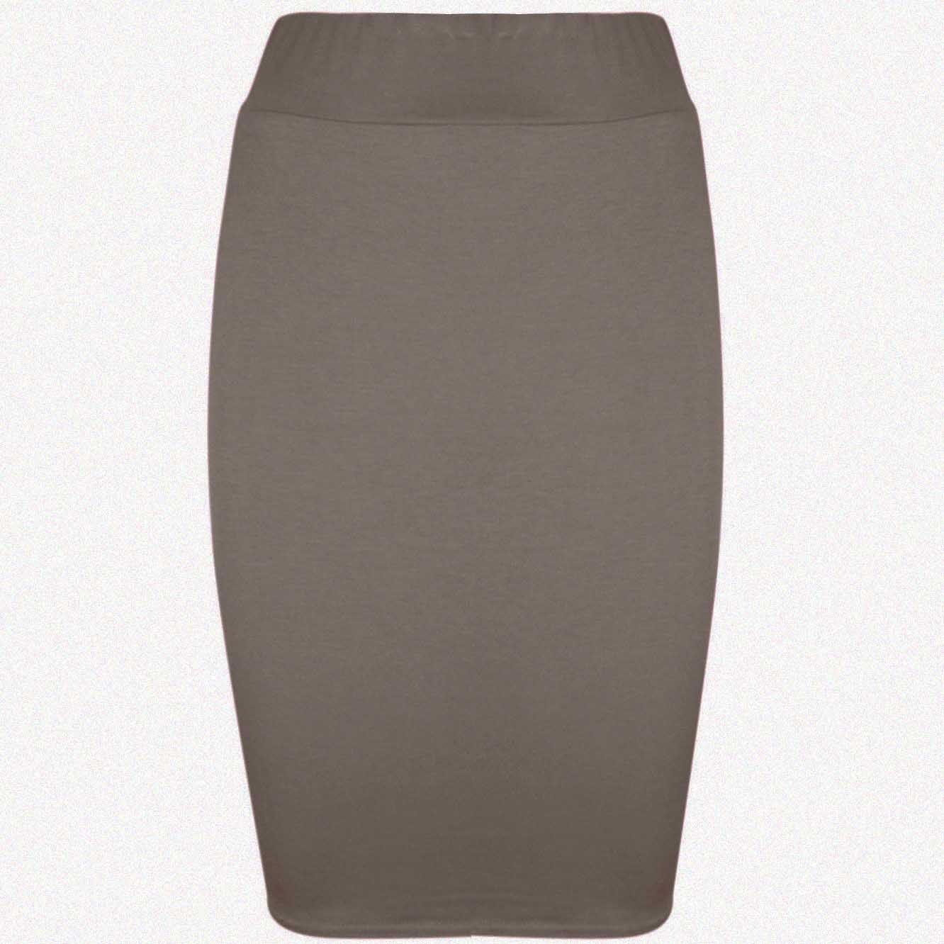 Ladies Women Jersey Stretchy Pencil Plain Elastic Office Bodycon Skirt Plus Size - Picture 9 of 64