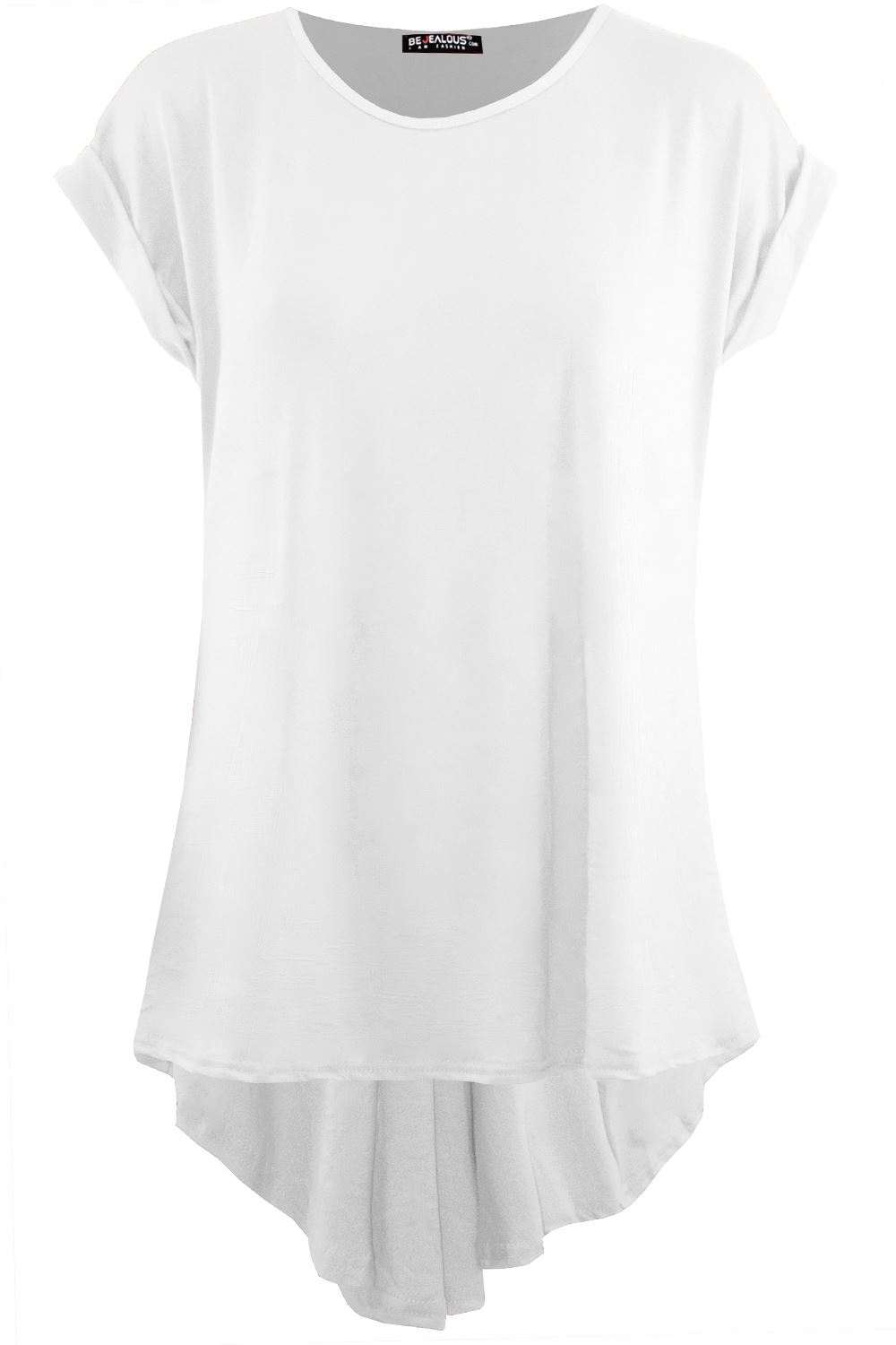 Camiseta Top Mujer FishTail Back Hi Lo Dobladillo Sumergido Cuello Redondo Manga Girada - Imagen 8 de 22