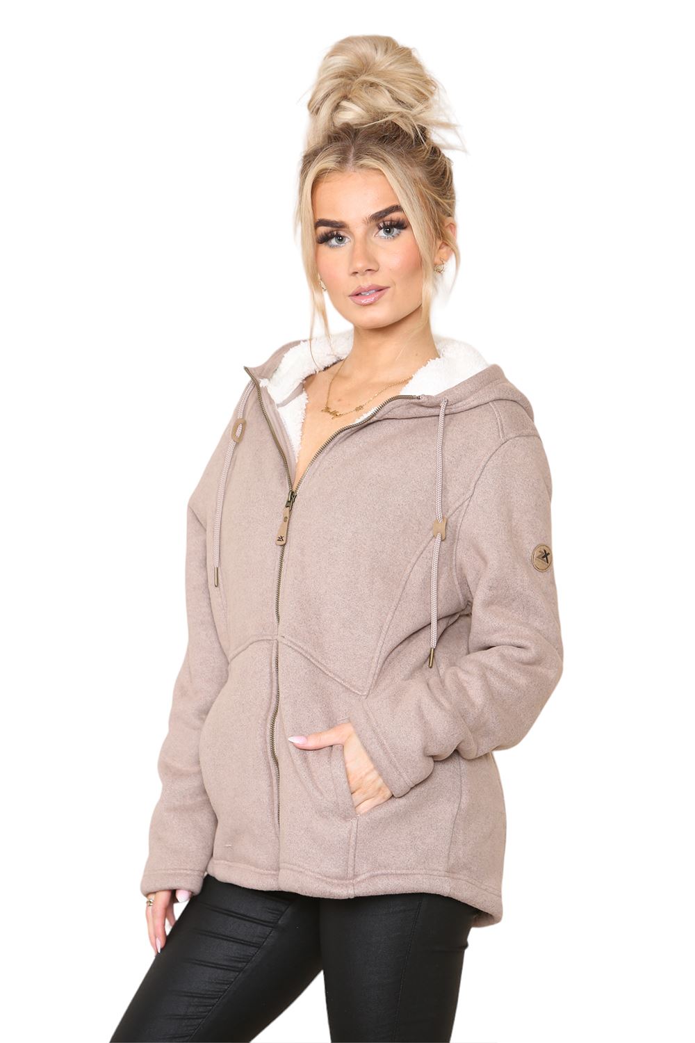 Womens Hooded Sweatshirt Plain Long Sleeve Oversize Ladies Zipper Fleece Jumper - Picture 3 of 11