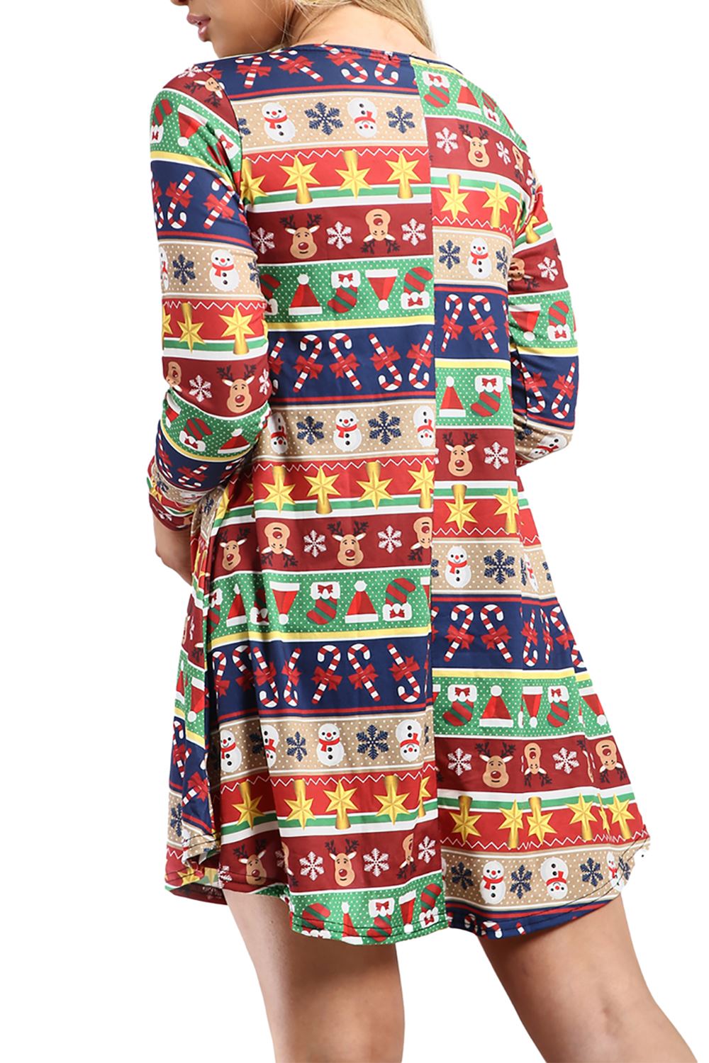 Womens Ladies Xmas Santa Gifts Snowman Christmas Printed Skater Mini Swing Dress - Picture 35 of 35