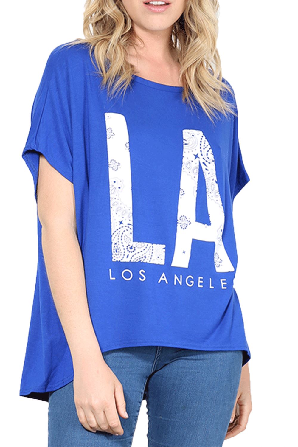 Ladies Los Angeles Off Shoulder Bardot Baggy T Shirt Women Batwing Lagenlook Top - Picture 8 of 65