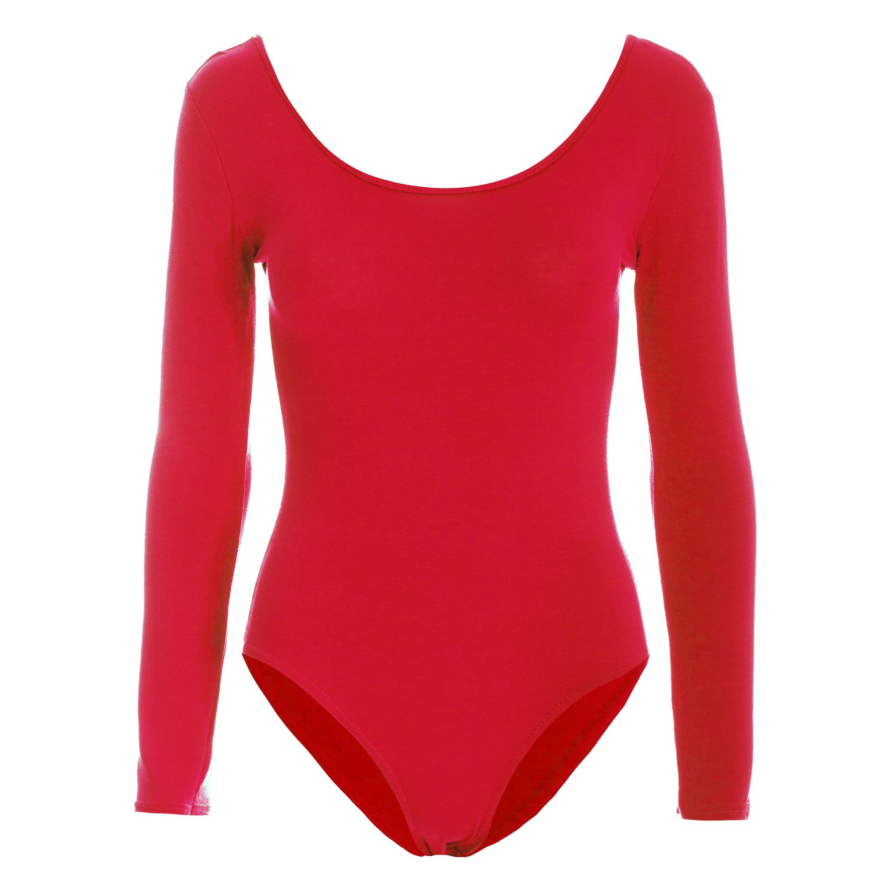 Womens Ladies Plain Jersey Long Sleeves Stretchy Leotard Bodysuit Top Plus Sizes - Picture 14 of 53