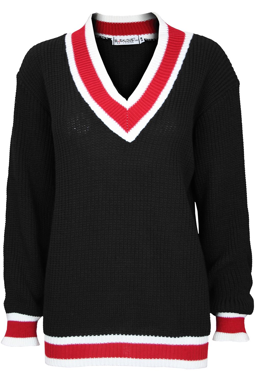 Womens Cricket Chunky Knitted Pullover Ladies Baggy Stripes Oversized