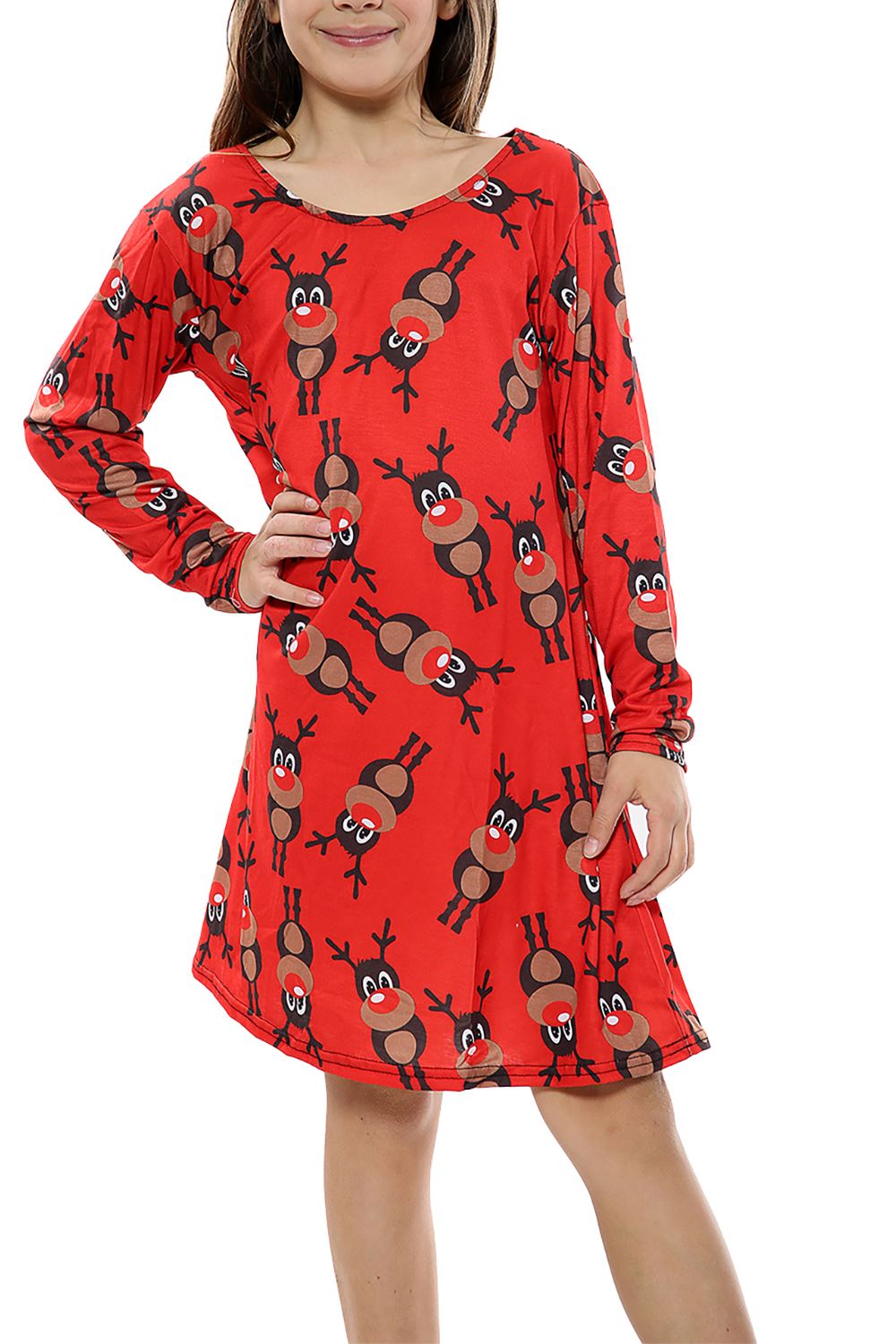 Kinder Mädchen Weihnachten Xmas Rundhals Weihnachtsmann Kostüm CandyStick Swing Kleid - Bild 3 von 64