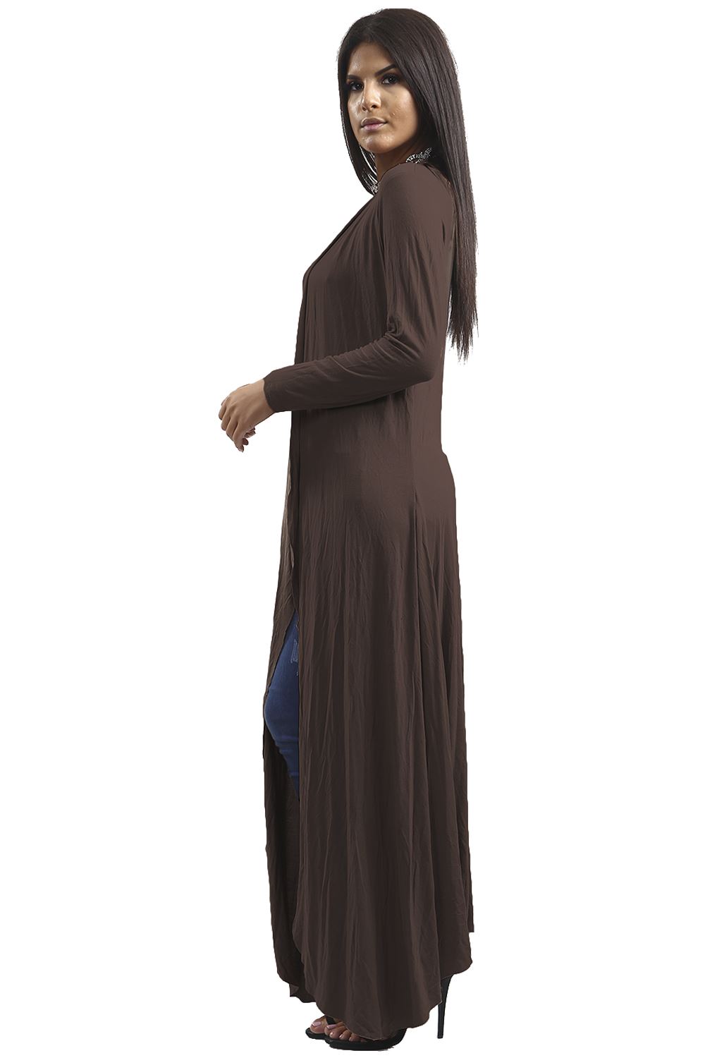 Ladies Womens Long Sleeve Waterfall Floaty Flared Maxi Cardigan Shrug Jacket UK - Picture 15 of 34