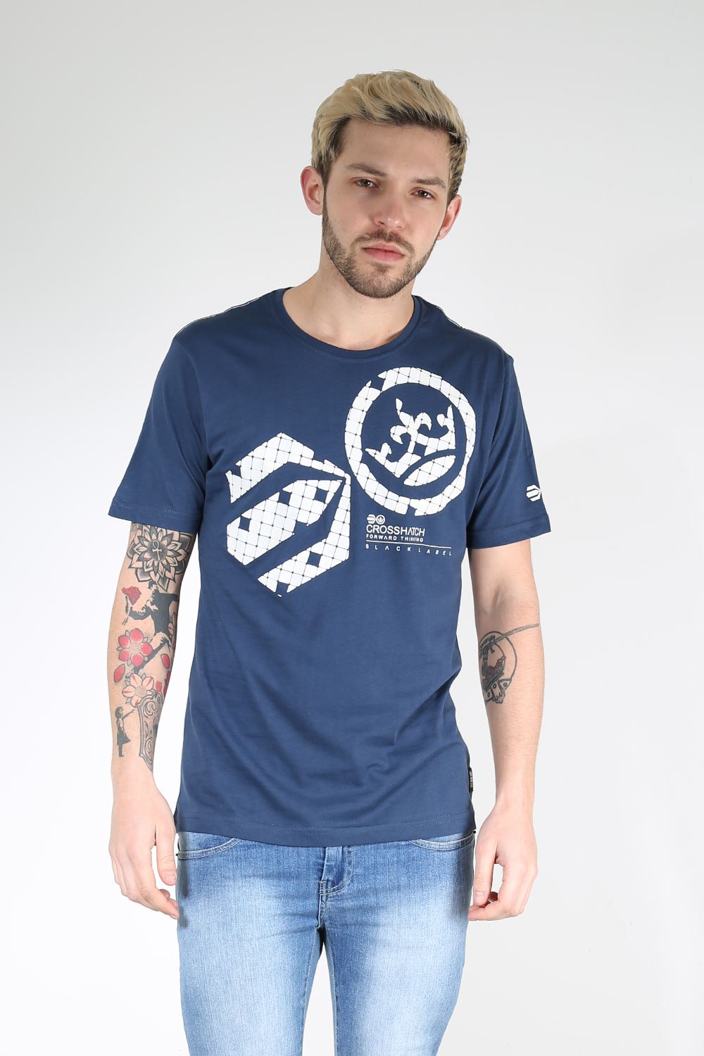 mens designer branded black label crew neck arowana cotton cross