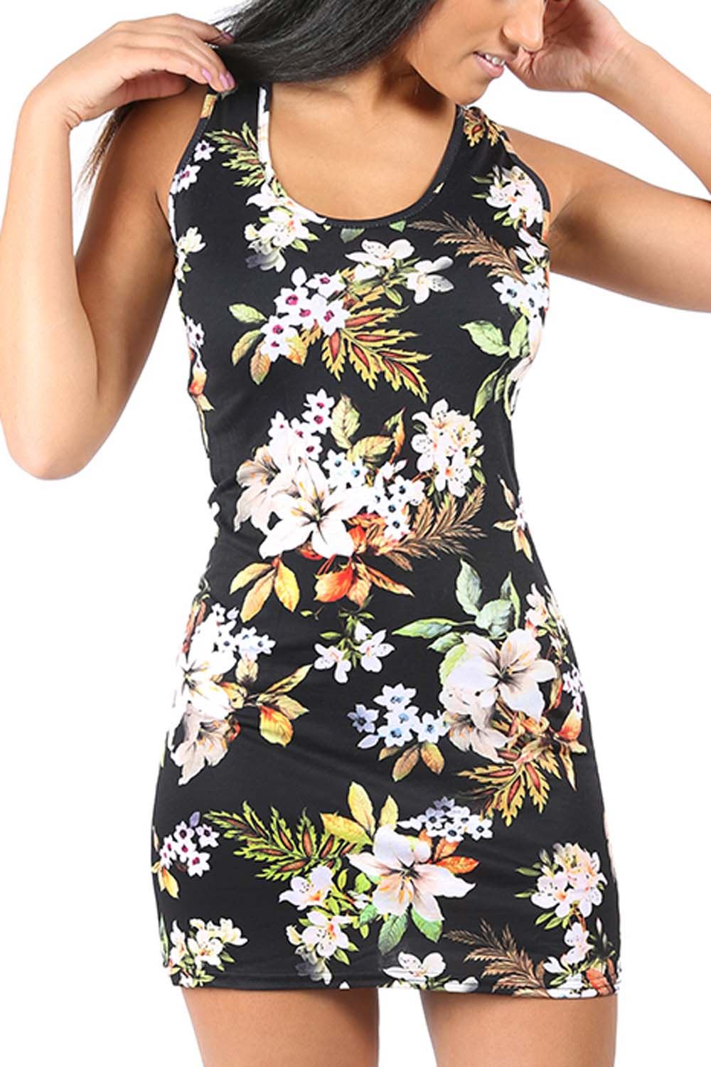 Womens Sleeveless Muscle Back Vest Floral Butterfly Print Tunic Top