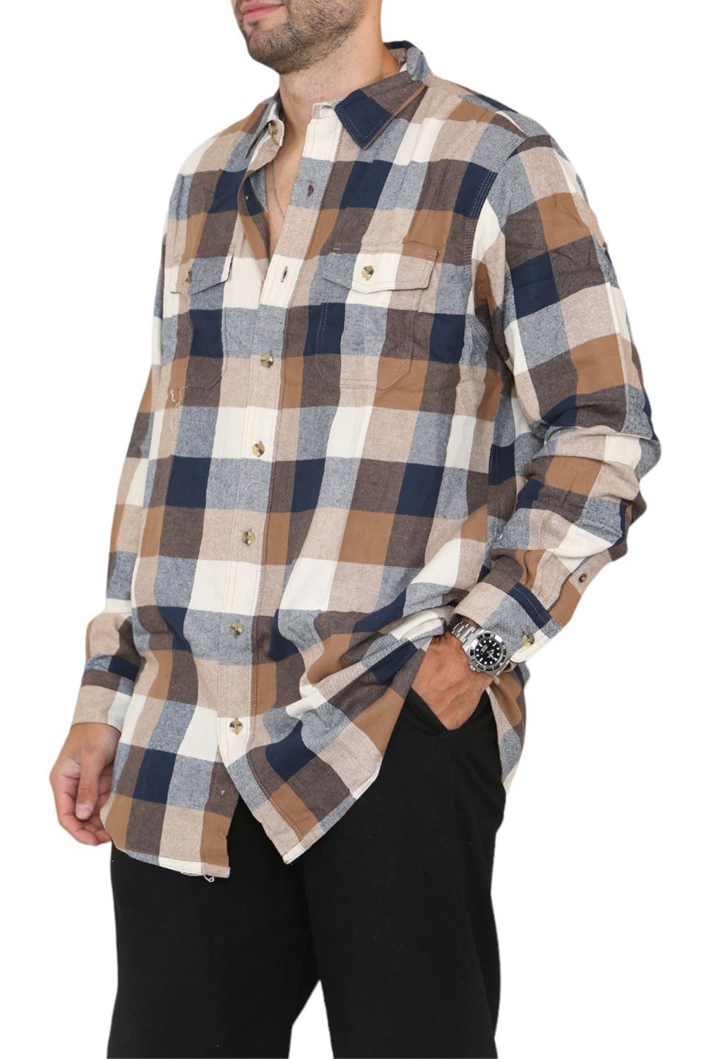 New Men Collared Causal Flannel Casual Long Sleeve Outdoor Shirt Plain Shirt UK - Picture 12 of 13