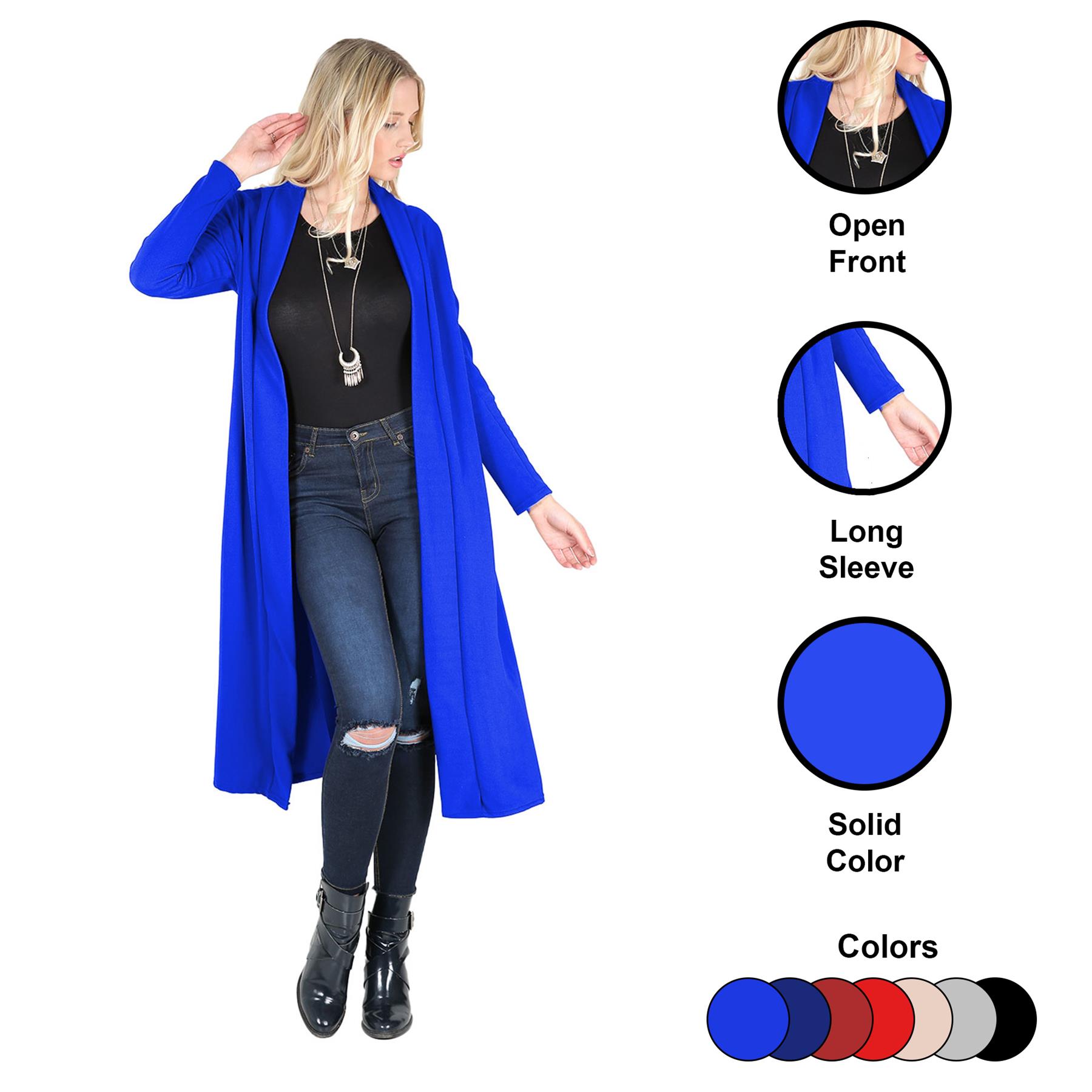Plain Band Full Sleeves Oversize Baggy Open Front Duster Womens Cardigan - Picture 15 of 51