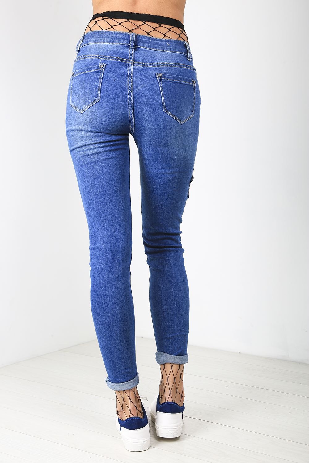 Women Ladies Flower Floral Red Rose Embroidered Skinny Trousers Pant