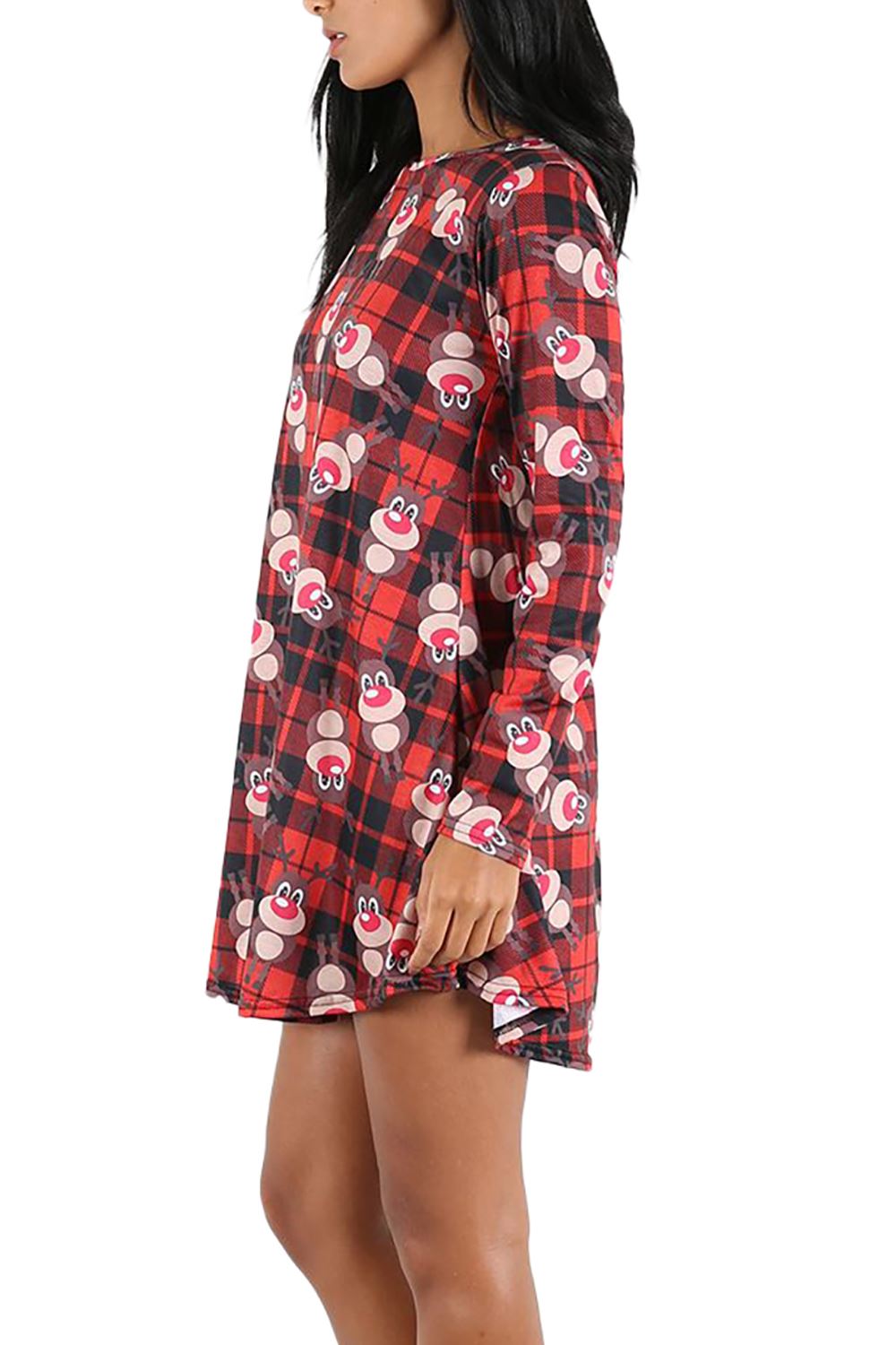 Womens Ladies Xmas Santa Gifts Snowman Christmas Printed Skater Mini Swing Dress - Picture 29 of 35