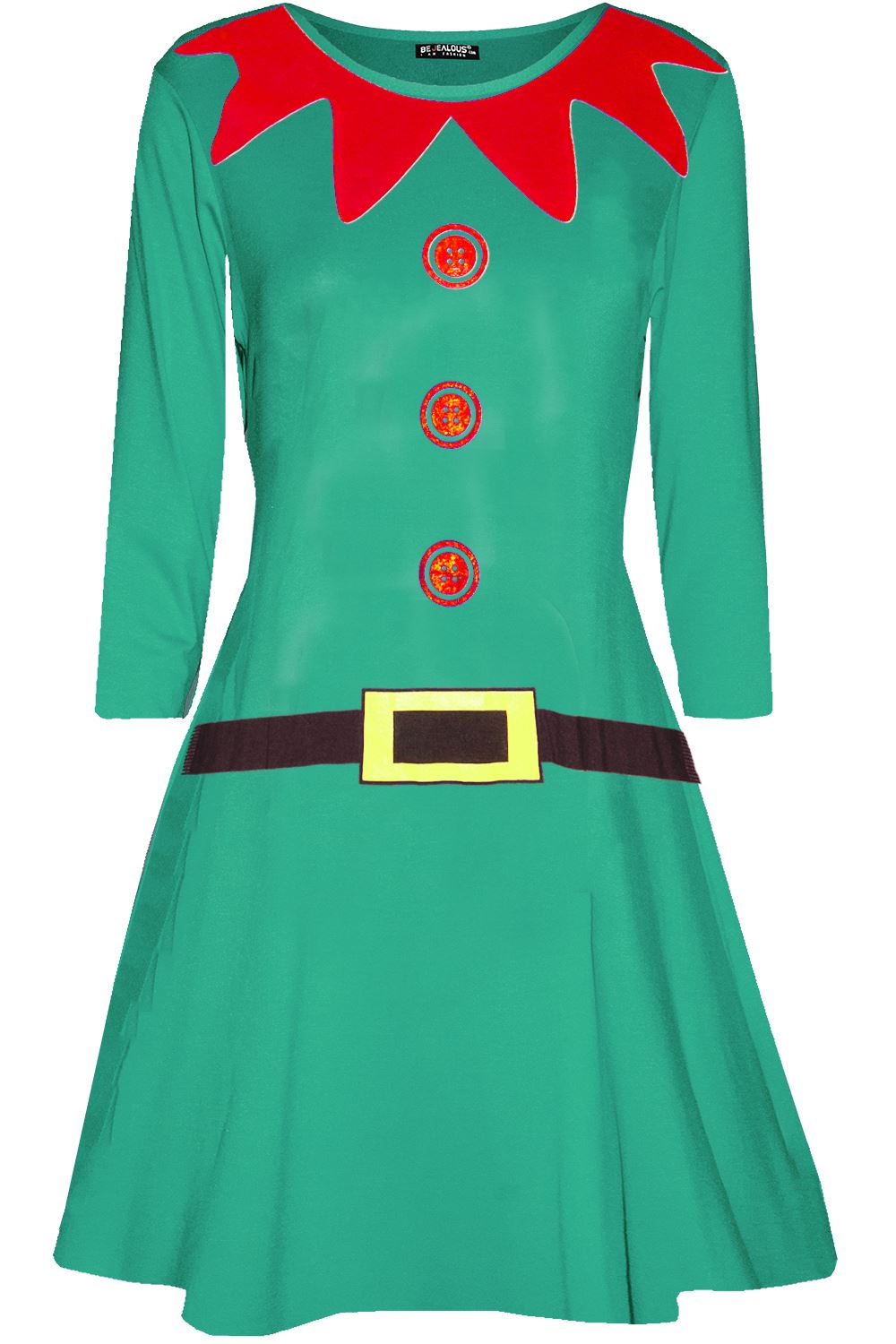 Womens Christmas Ladies Elf Santa's Little Helper Costume Round Neck Swing Dress - Picture 36 of 50