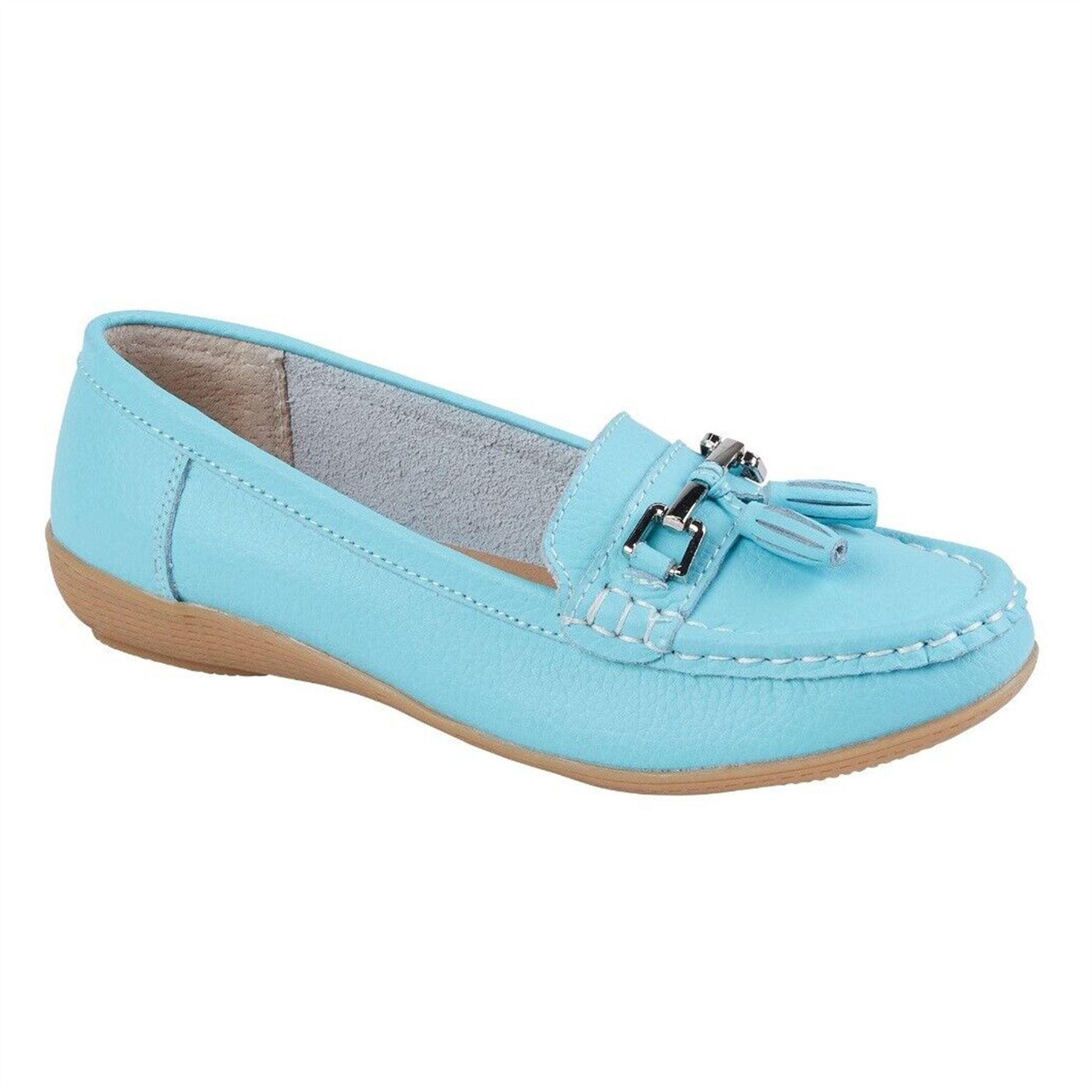 Ladies Wide Fit Shoes Slip On Womens Memory Foam Work Leather Loafer Shoe Size - Picture 29 of 40