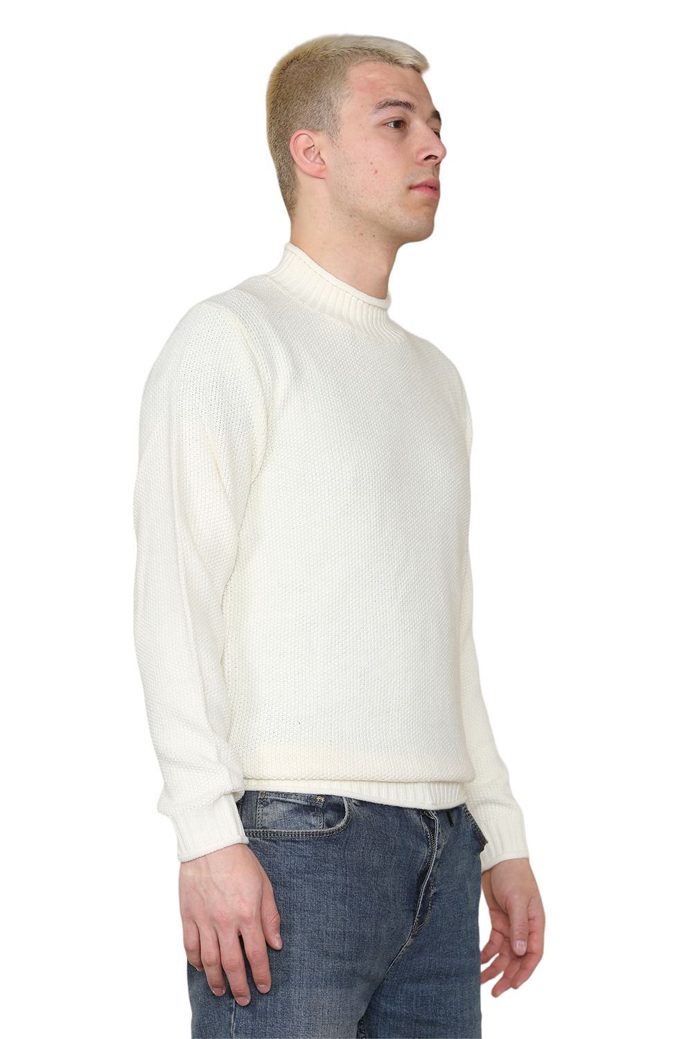 Mens Stretchy High Neck Long Sleeve Designer Casual Pullover Sweater Jumper Top - Picture 18 of 19