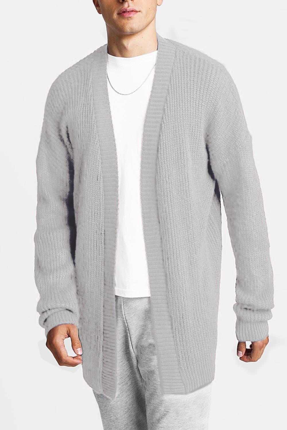 Mens Open Front Chunky Ribbed Knit Designer Long Sleeve Jumper Sweater Cardigan - Picture 6 of 9