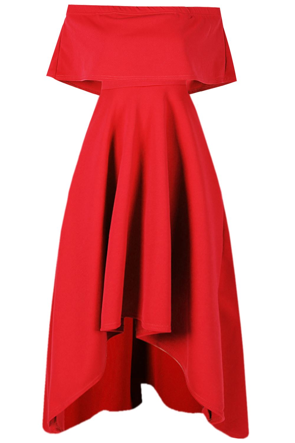 New Womens Off Shoulder Dip Hem Ladies Ruffle Frill High Low Skater new-womens-off-shoulder-dip-hem-ladies-ruffle-frill-high-low-skater