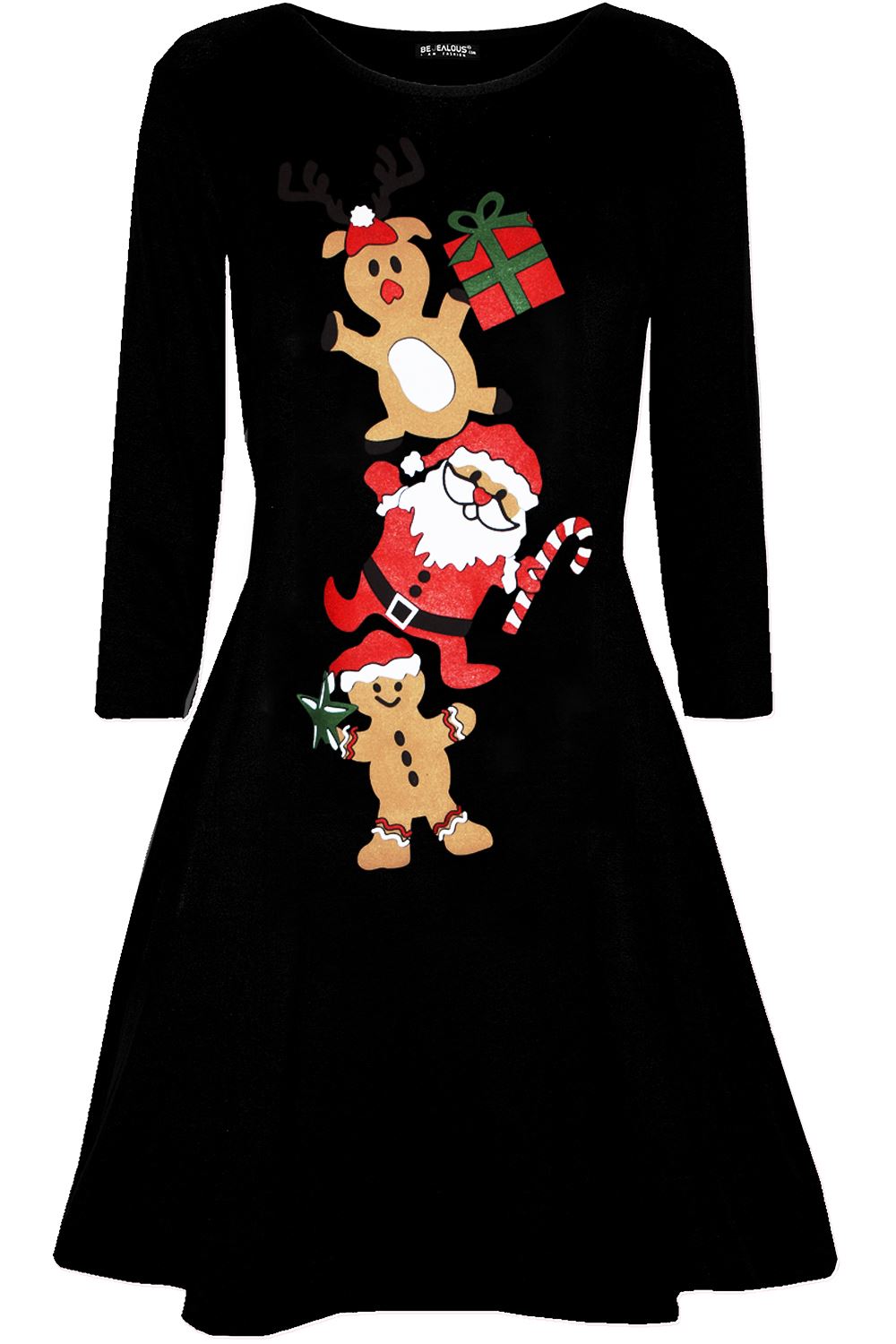 Womens Christmas Ladies Elf Santa's Little Helper Costume Round Neck Swing Dress - Picture 34 of 50
