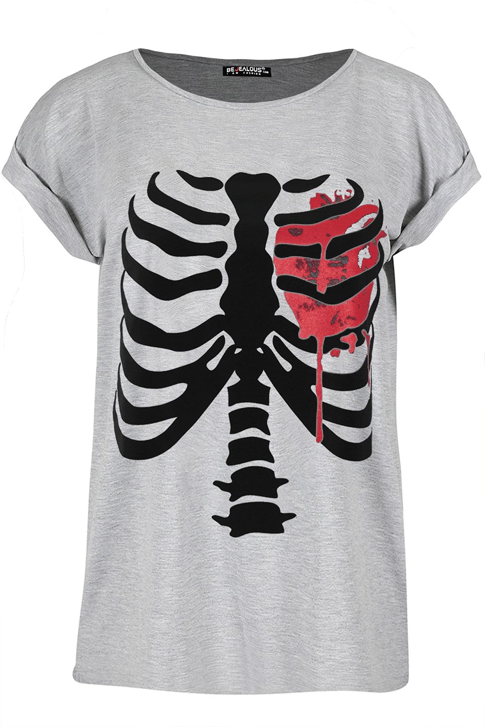 Womens Ladies Halloween Bleeding Heart Turn Up Cap Sleeve Baggy T-Shirt Tee Top