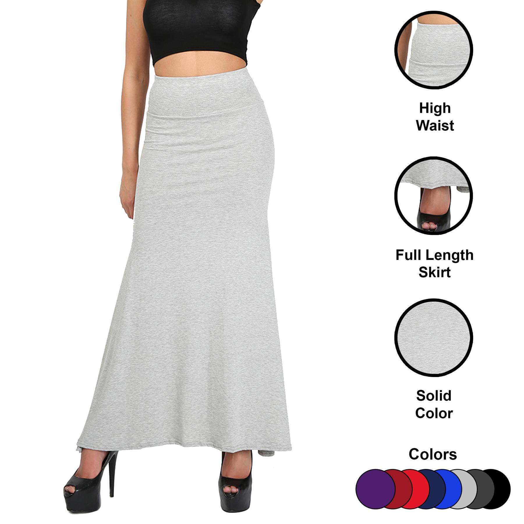 Ladies Women Full Length Plain Stretch Flared Frankie High Waist Long Maxi Skirt - Picture 23 of 25