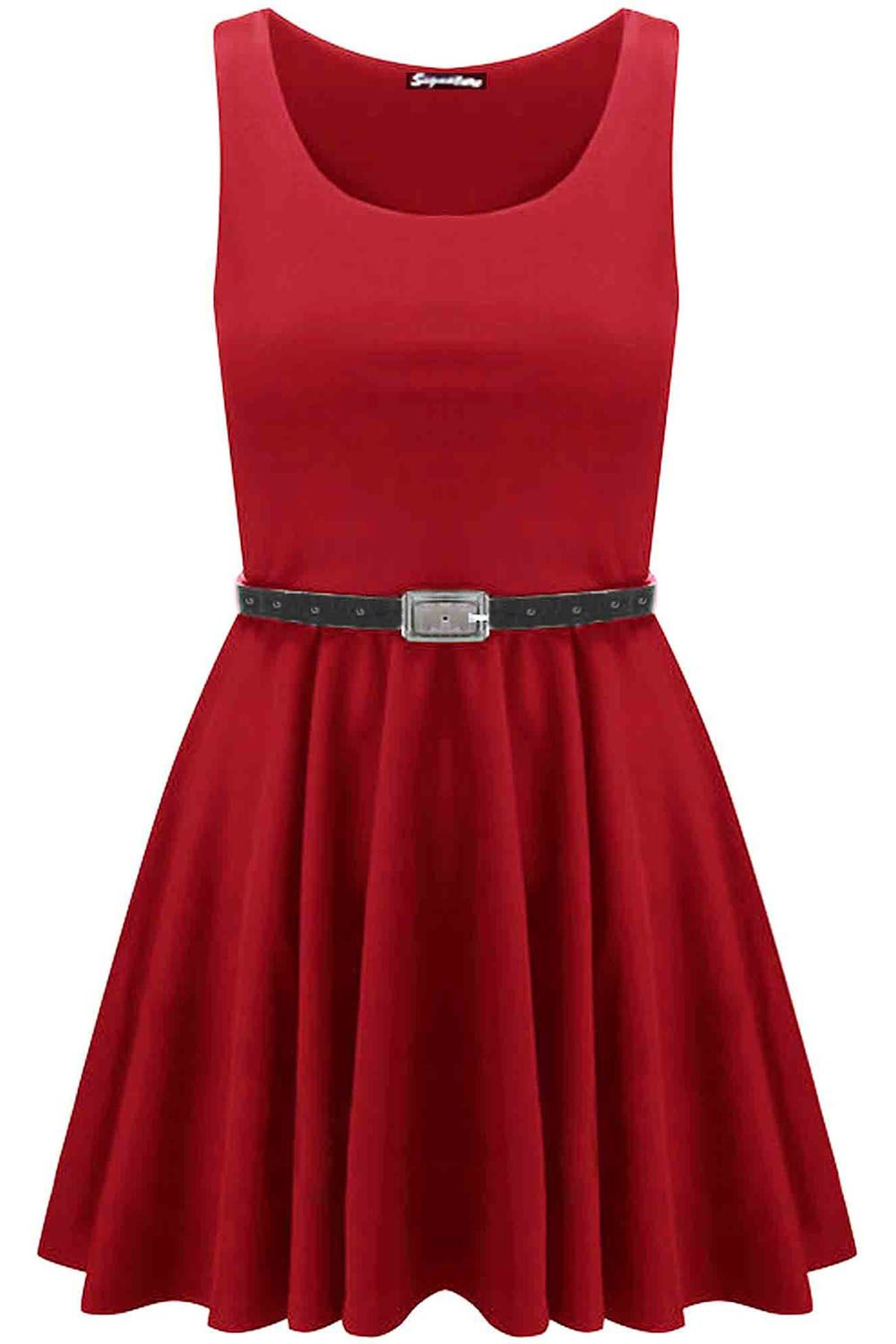Womens Sleeveless Flared Franki Party Ladies Plus Size Skater Dress Top 16-26 - Picture 9 of 35