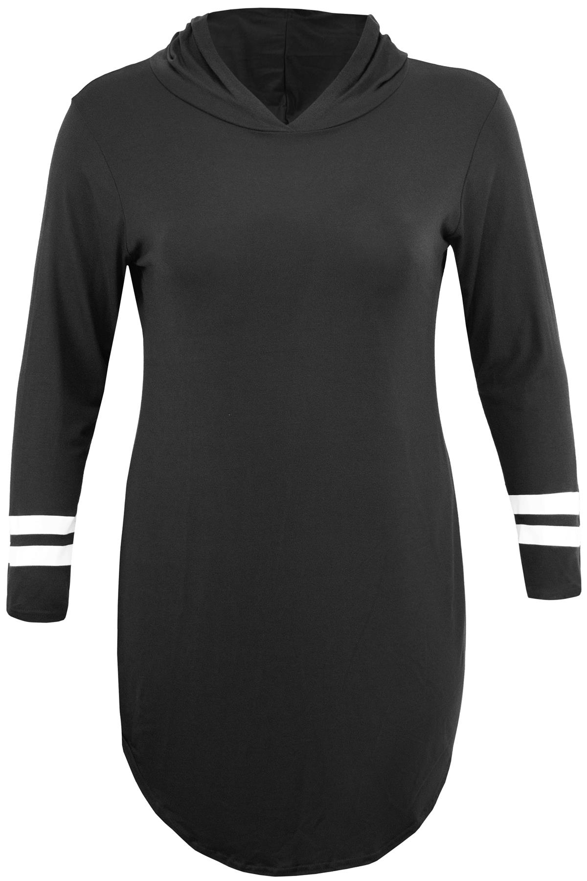 Ladies 3/4 Sleeve Cold Cut Shoulder Womens Hooded Hoody Mini Curved Hem Dress - Picture 19 of 28