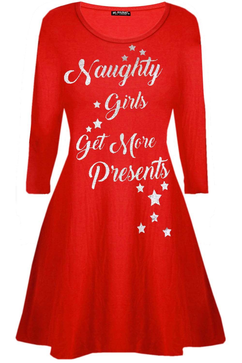 Womens Christmas Ladies Elf Santa's Little Helper Costume Round Neck Swing Dress - Picture 8 of 50