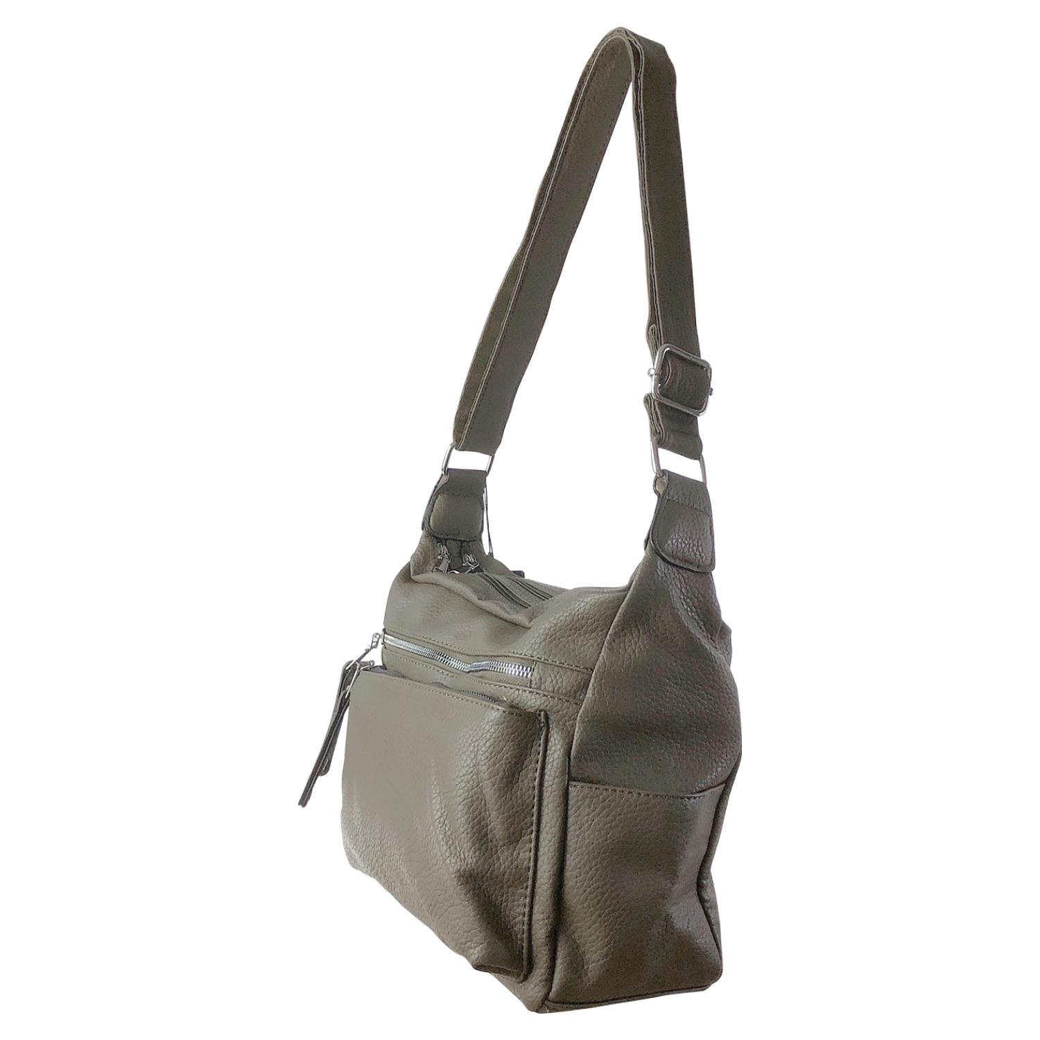 Ladies Tan Handbag Faux Leather Shoulder Bag with Multi Compartments & Strap - Picture 5 of 30