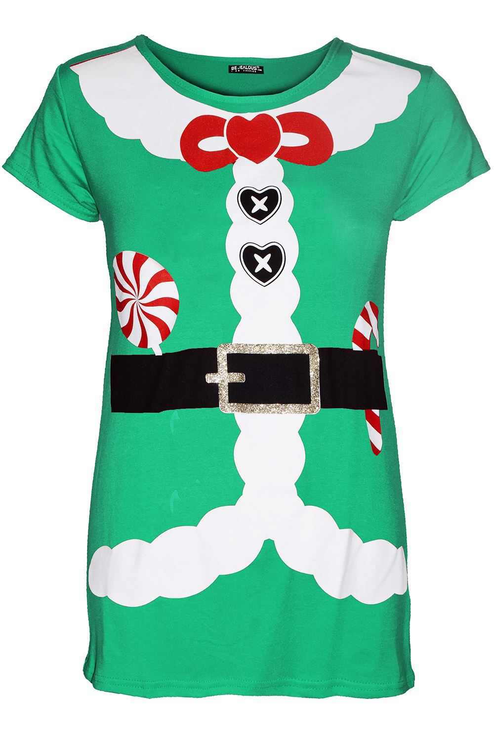 Womens Ladies Santa Costume Belt Print Long Sleeve Gift Christmas Xmas T Shirt - Picture 68 of 72