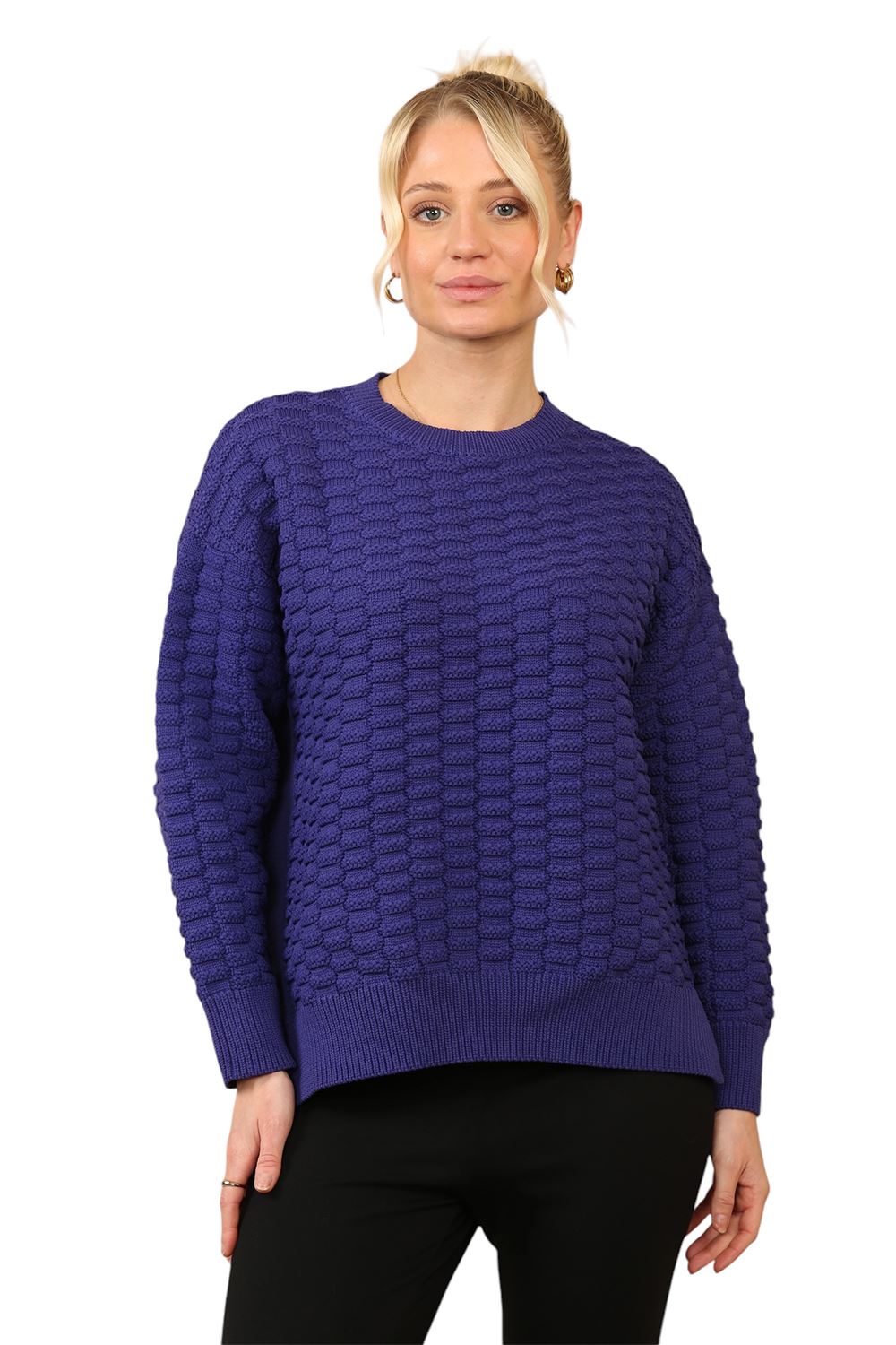 Women Knit Sweater Round Neck Long Sleeve Ladies Winter Loose Fit Sweater Jumper - Picture 5 of 13